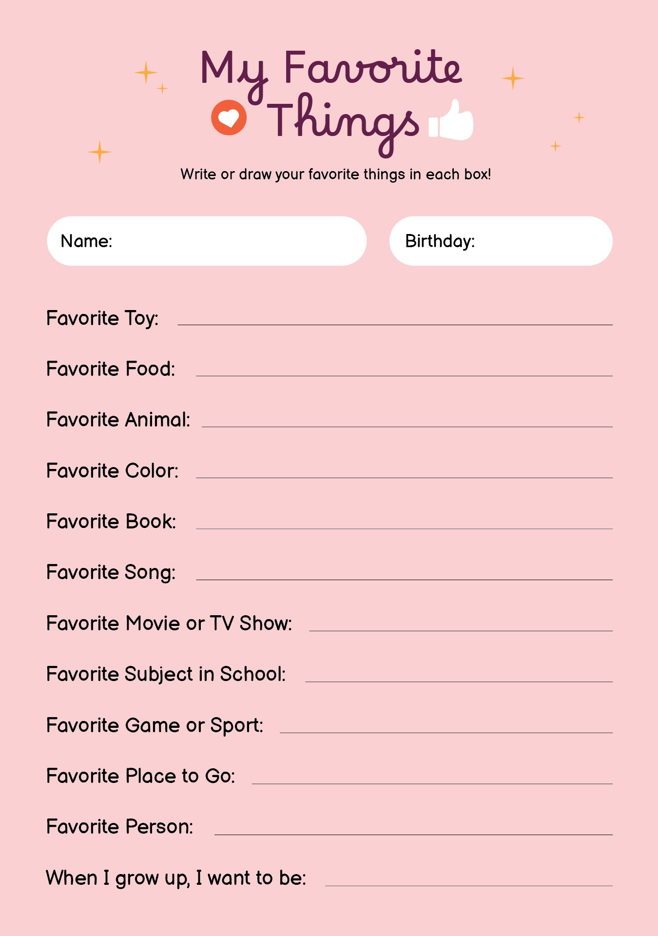 free printable employee favorite things list