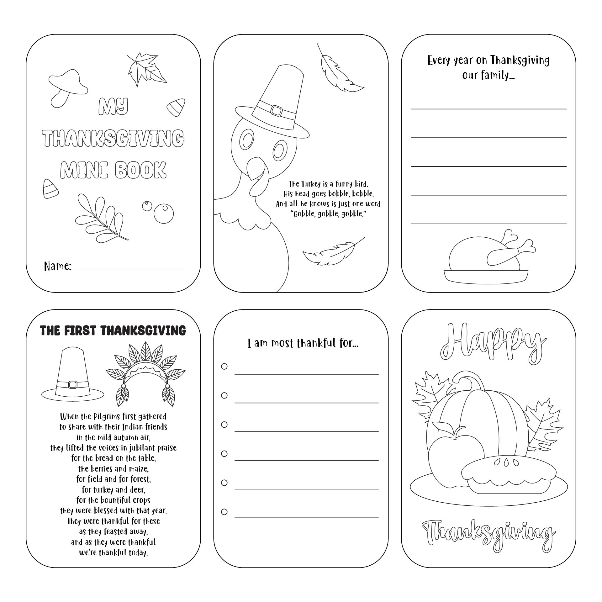 free thanksgiving mini book printable