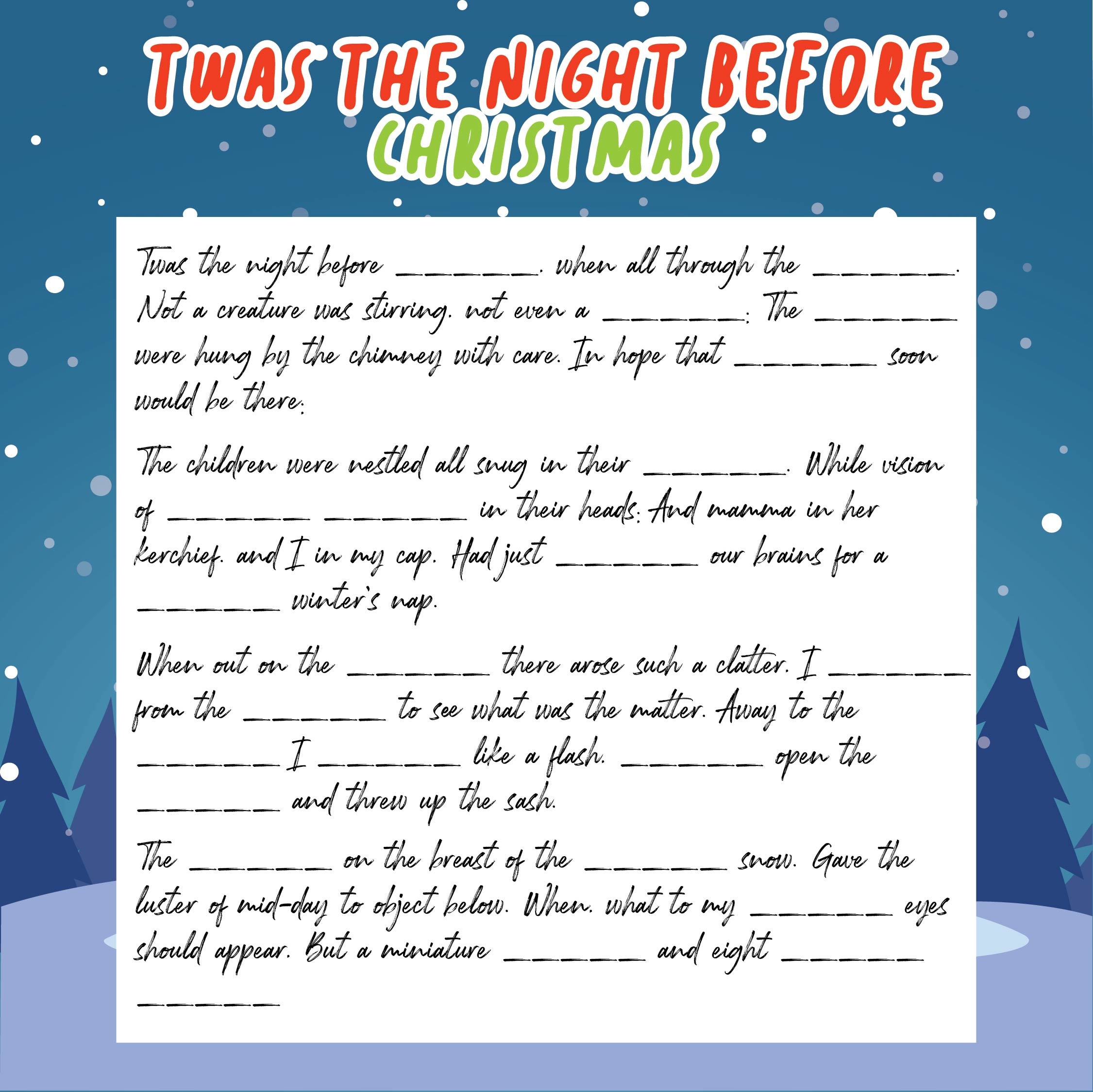 Post Night Before Christmas Mad Libs Printable 152982 Post Night Before Christmas Mad Libs Printable 152982