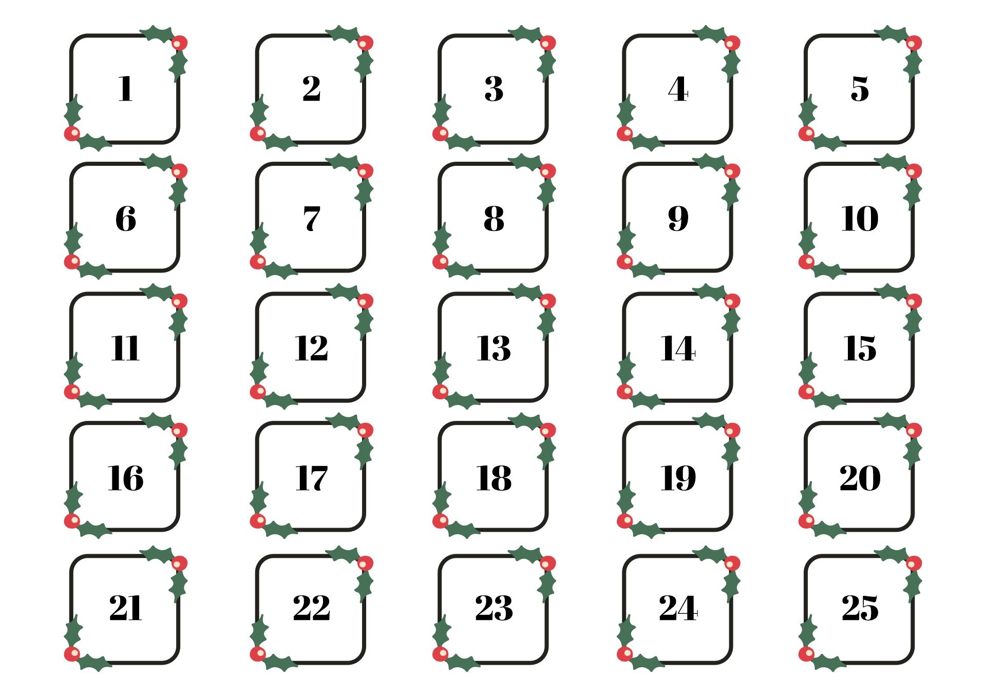 free printable christmas calendar numbers
