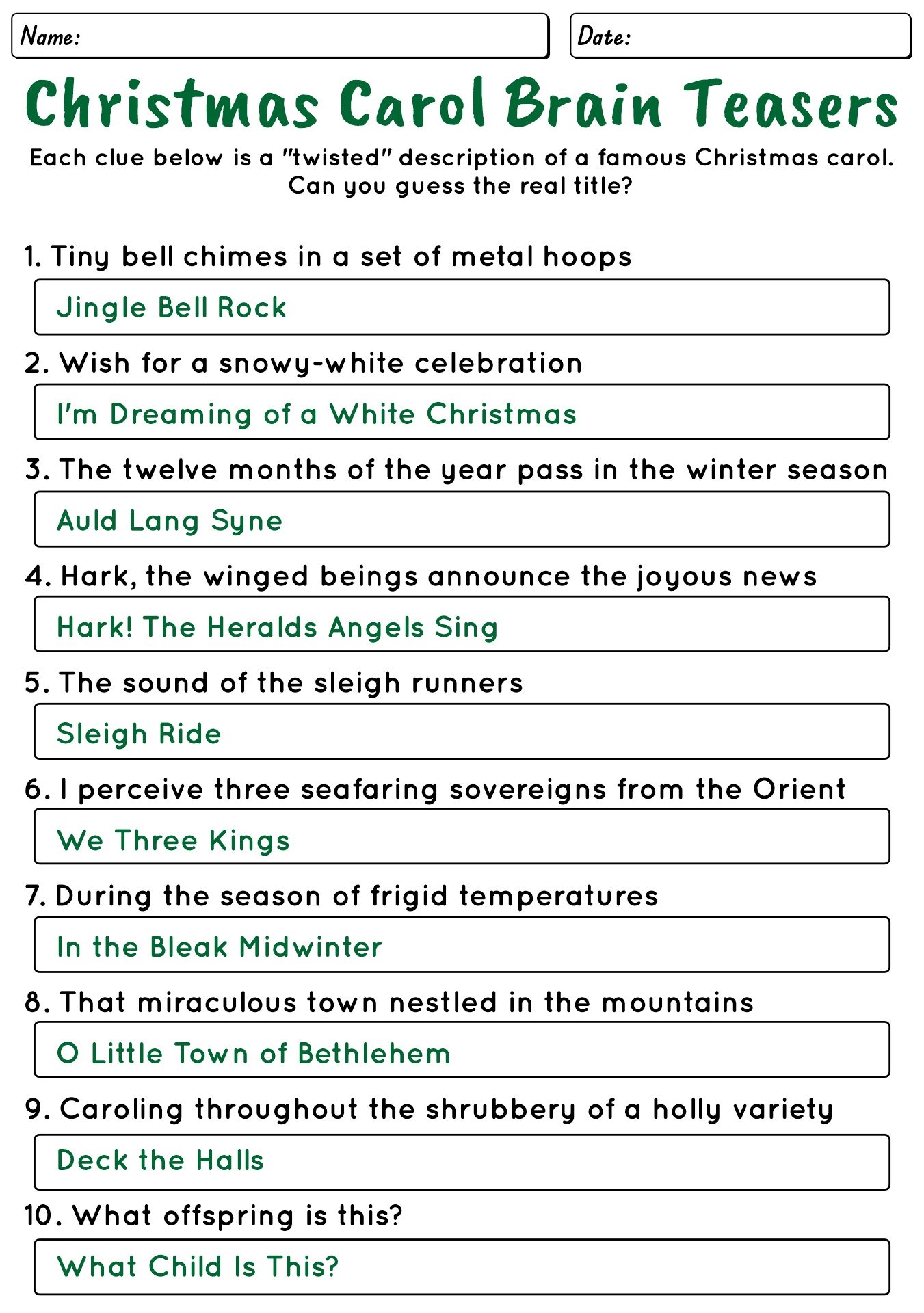 Post Printable Christmas Brain Teasers Worksheets 695729