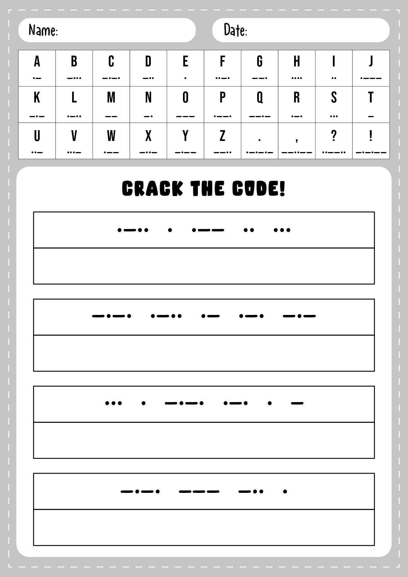 Post Printable Morse Code Worksheet 140441