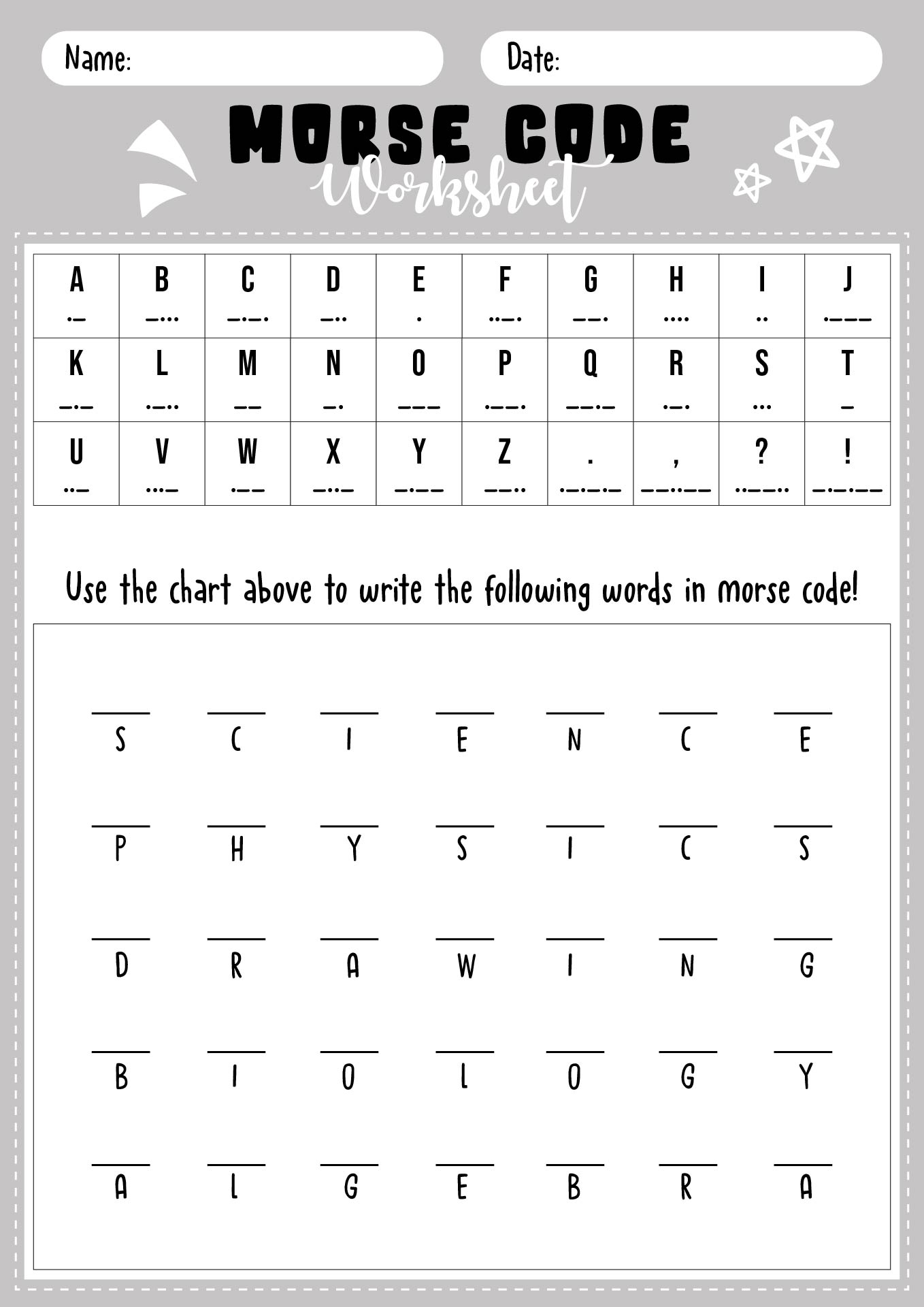 Post Printable Morse Code Worksheet 140441