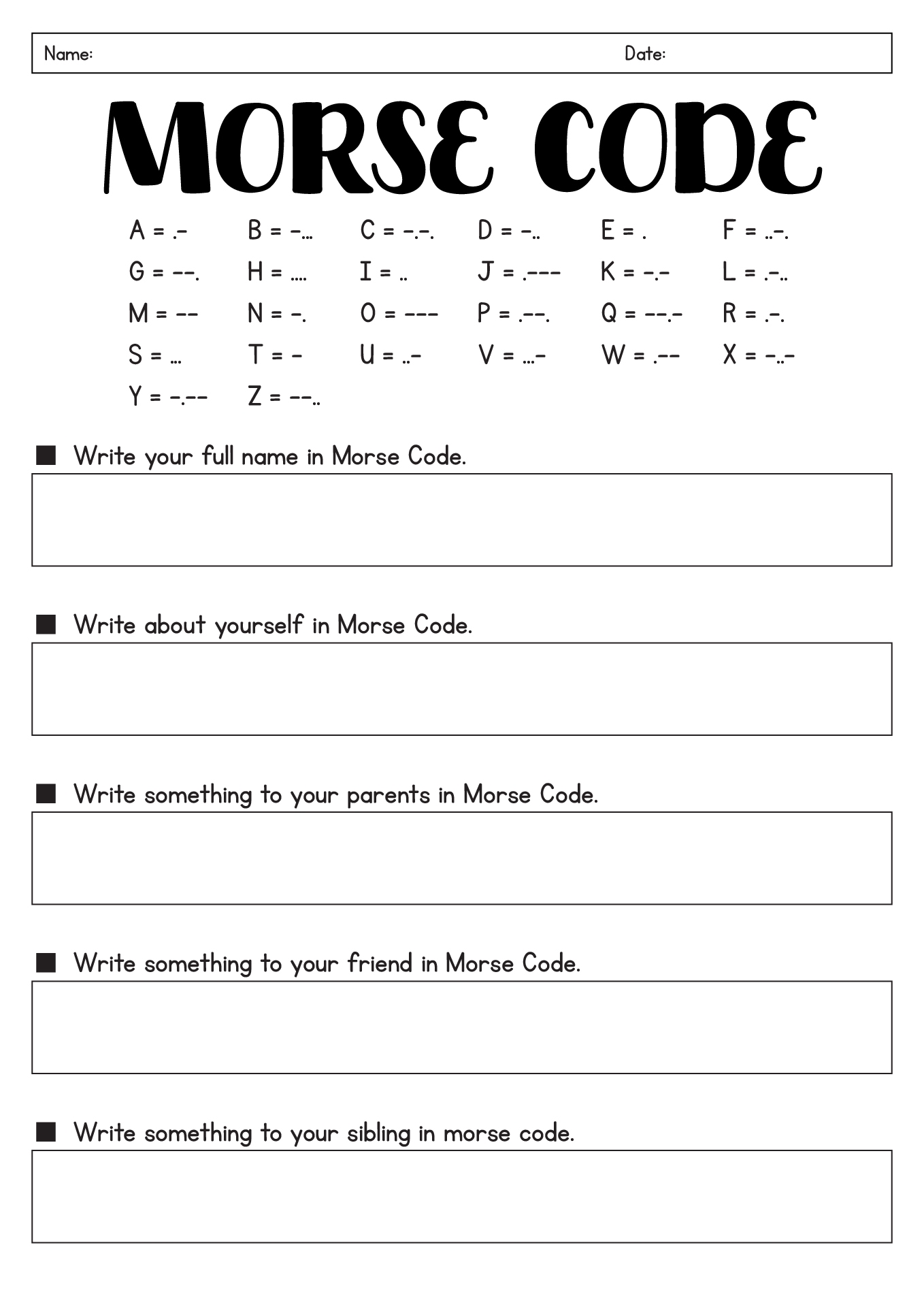 Post Printable Morse Code Worksheet 140441