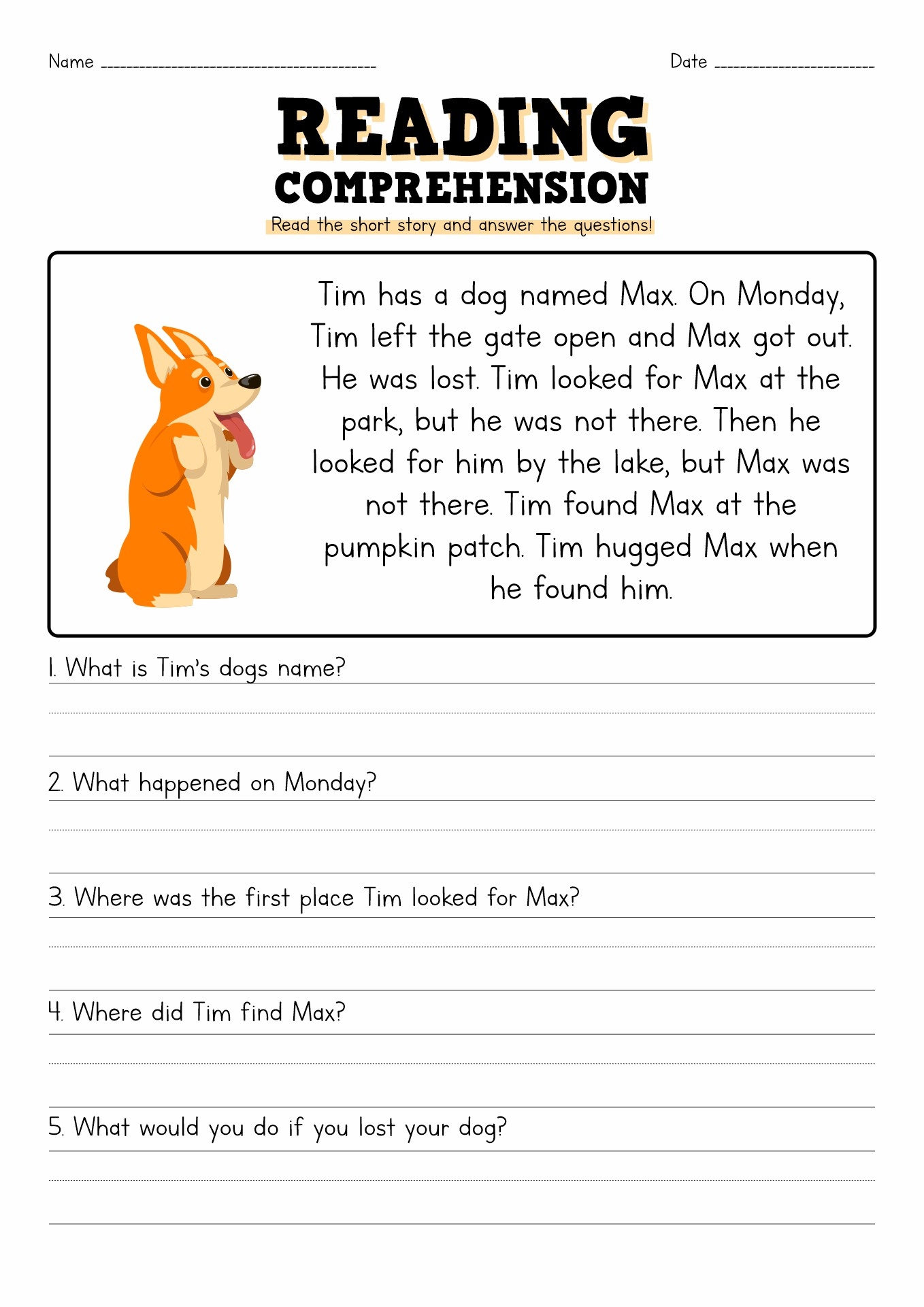 Post Short Story Reading Comprehension Worksheets 302712