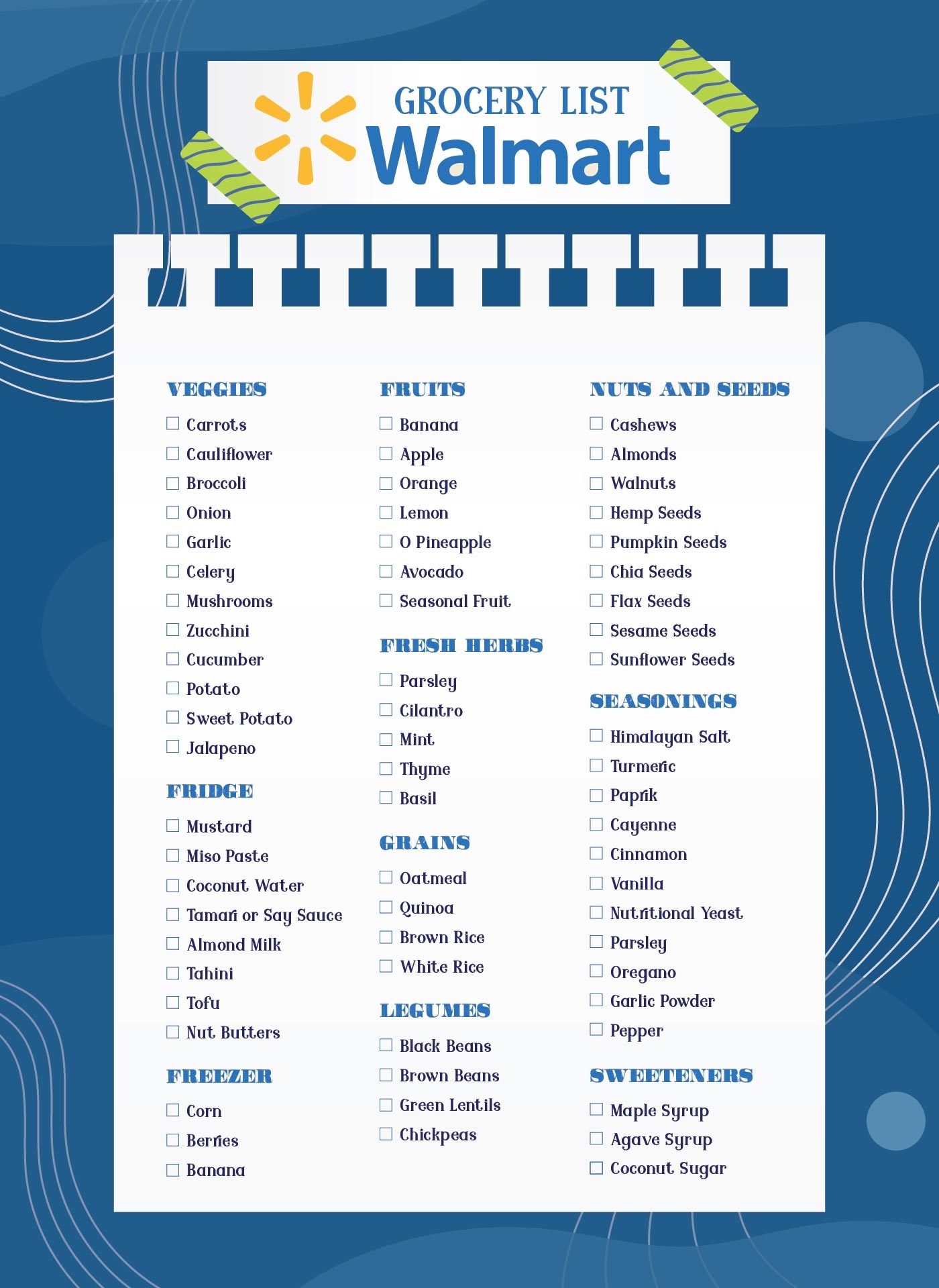 free printable walmart grocery list