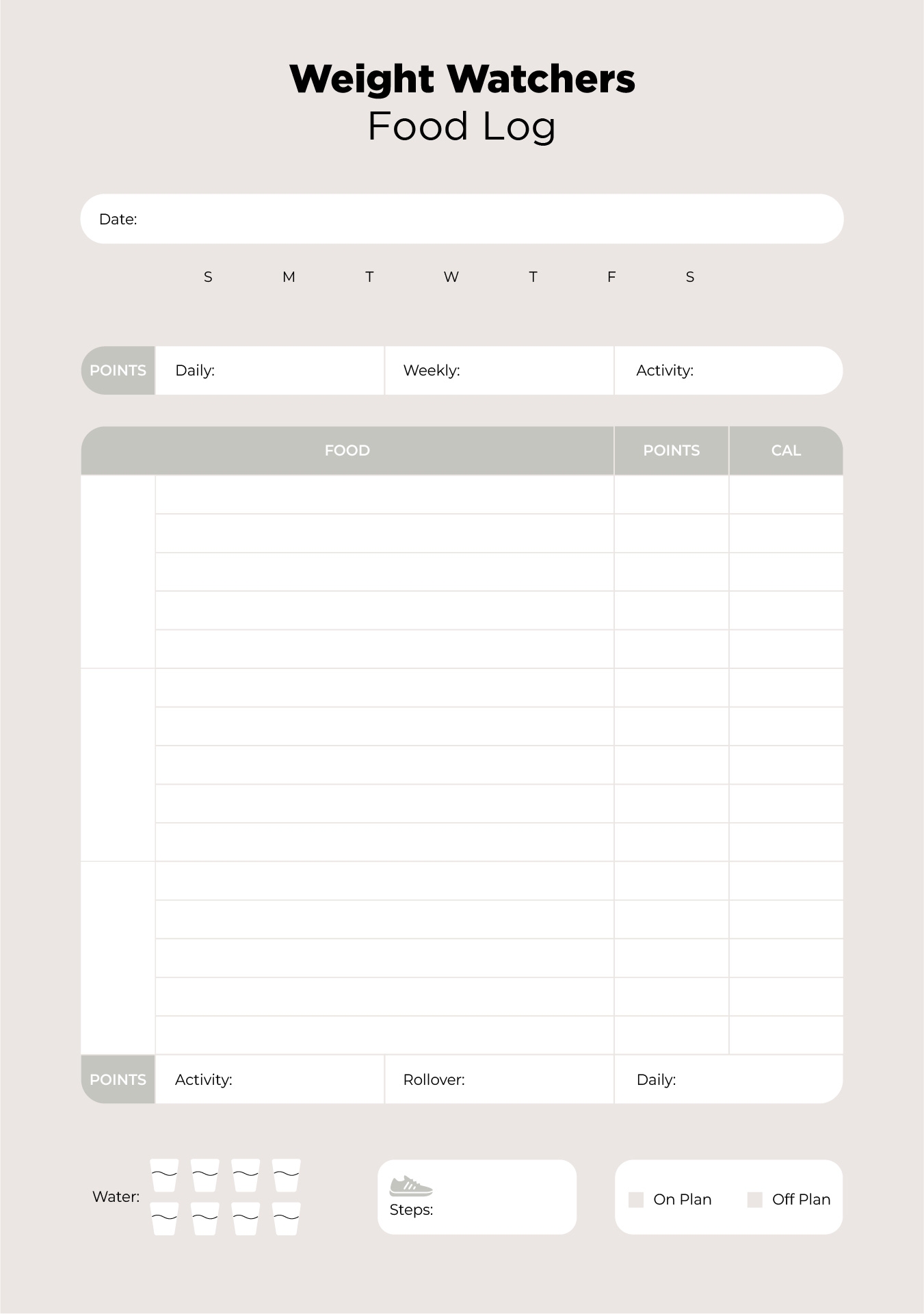 Post Weight Watchers Point Tracker Sheet Printable 380423