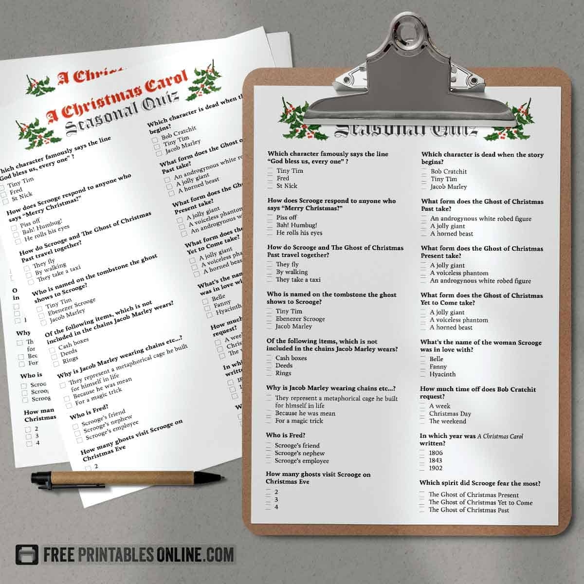 Printable A Christmas Carol Quiz