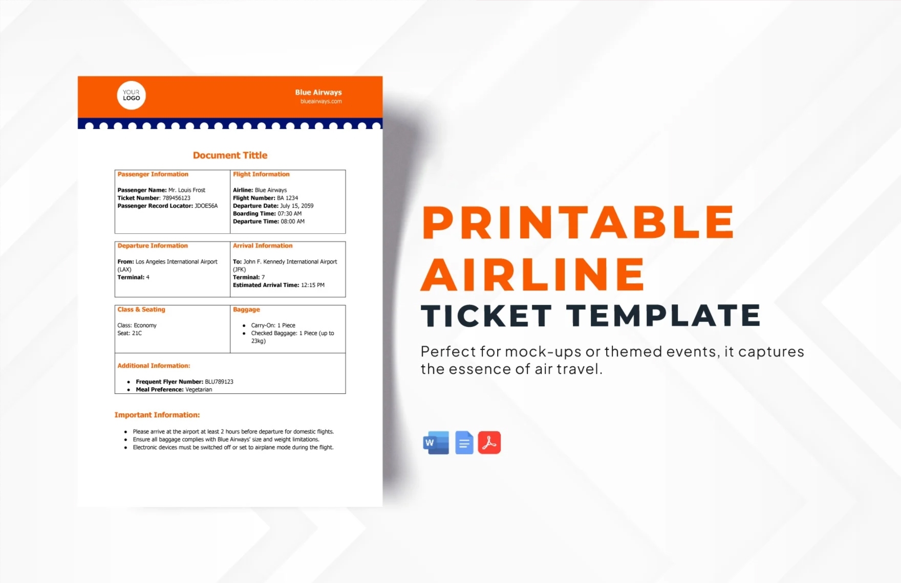 free printable airline ticket template