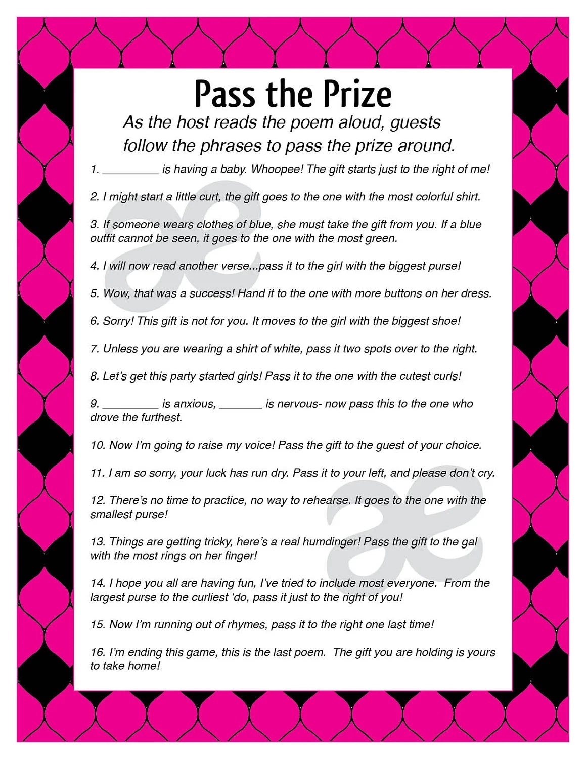 Printable Baby Shower Activity Pass The Printable Baby Shower Activity Pass The
