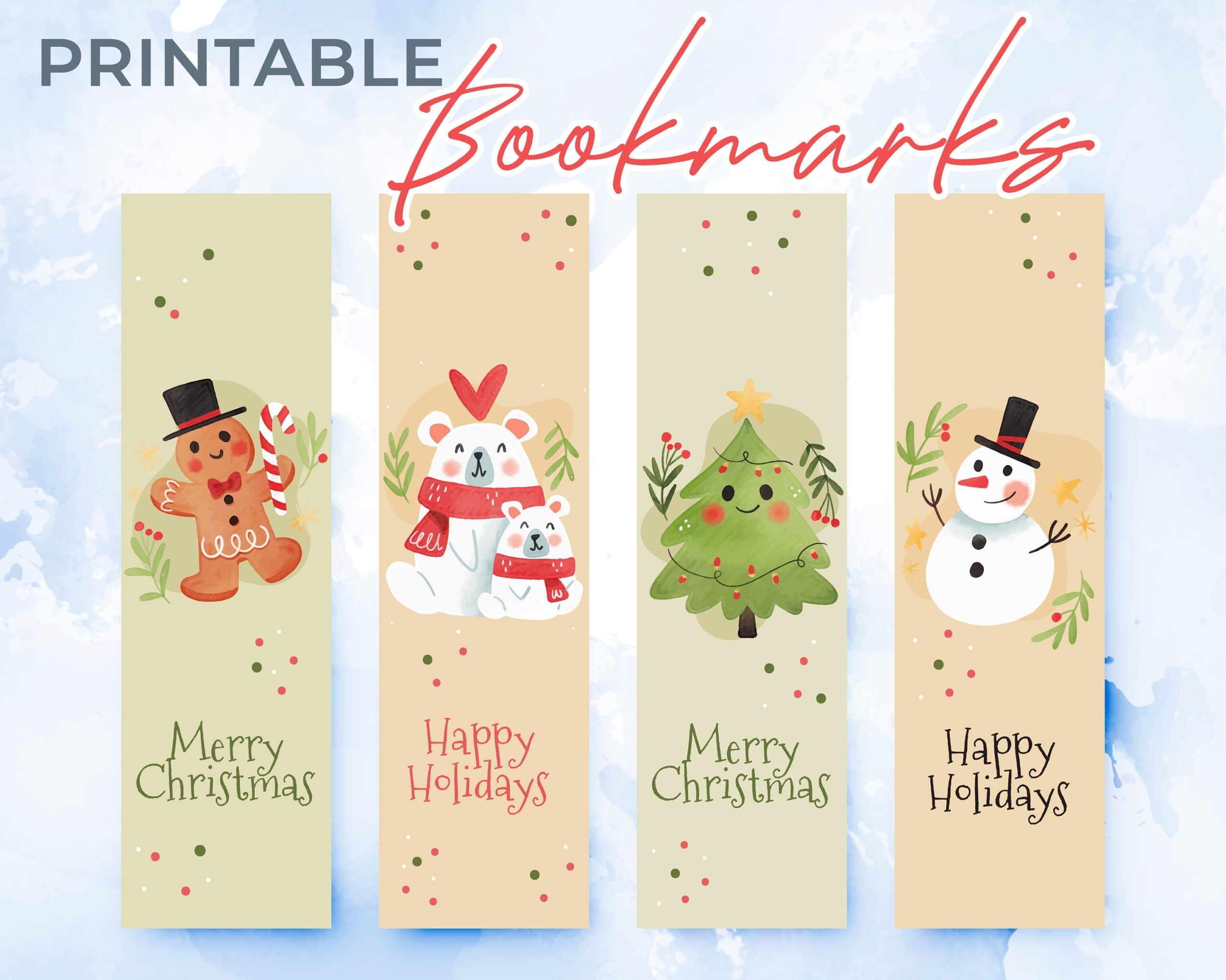 Printable Bookmarks Merry Christmas