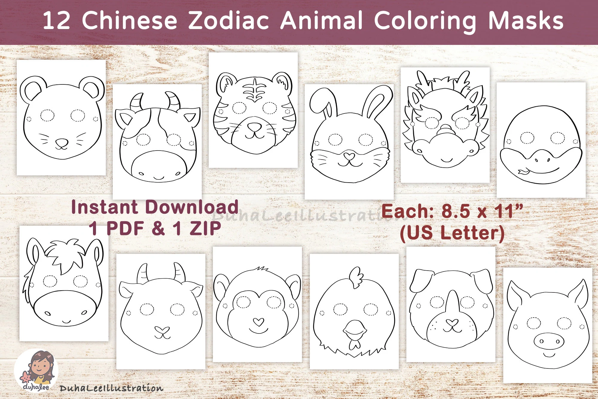Printable Chinese Zodiac Coloring Masks
