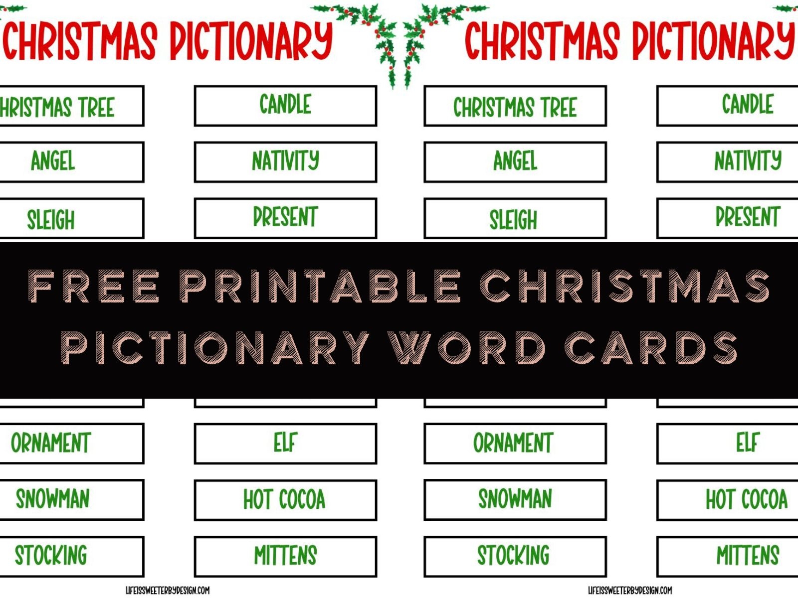 Printable Christmas Pictionary Word Cards