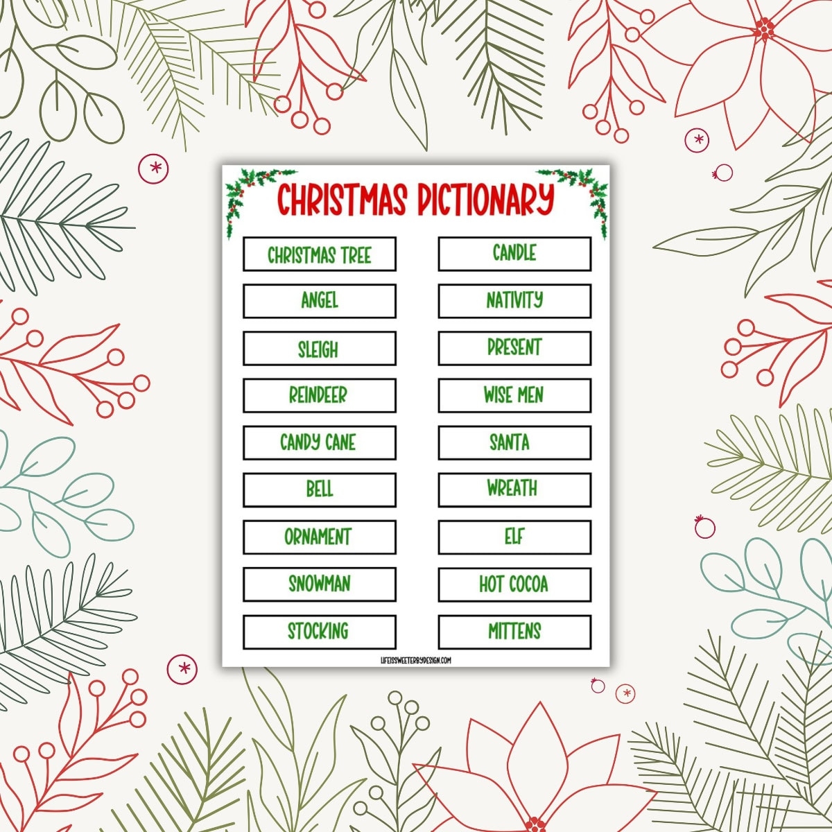 Printable Christmas Pictionary Word Cards