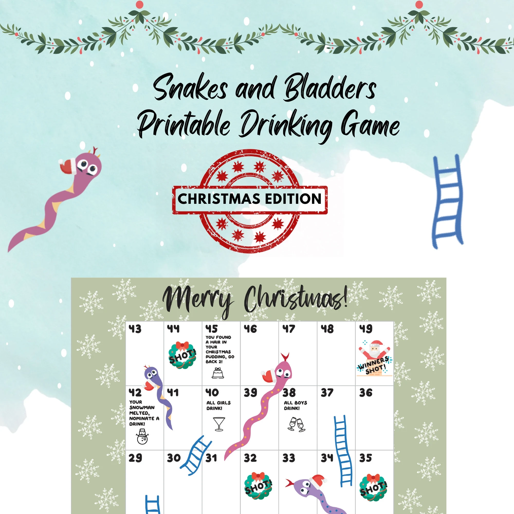 Printable Christmas Snakes And Ladders
