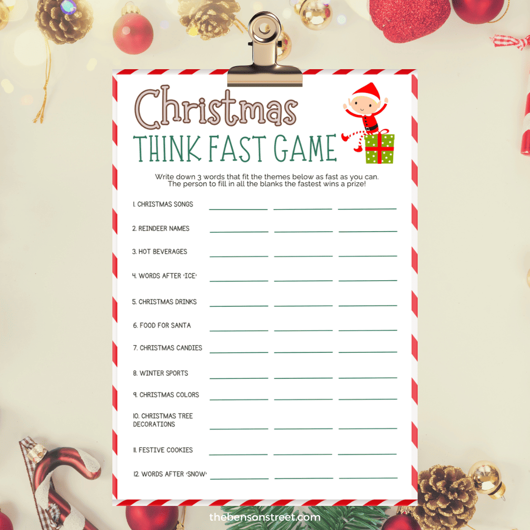 Printable Christmas Think Fast Game Printable Christmas Think Fast Game
