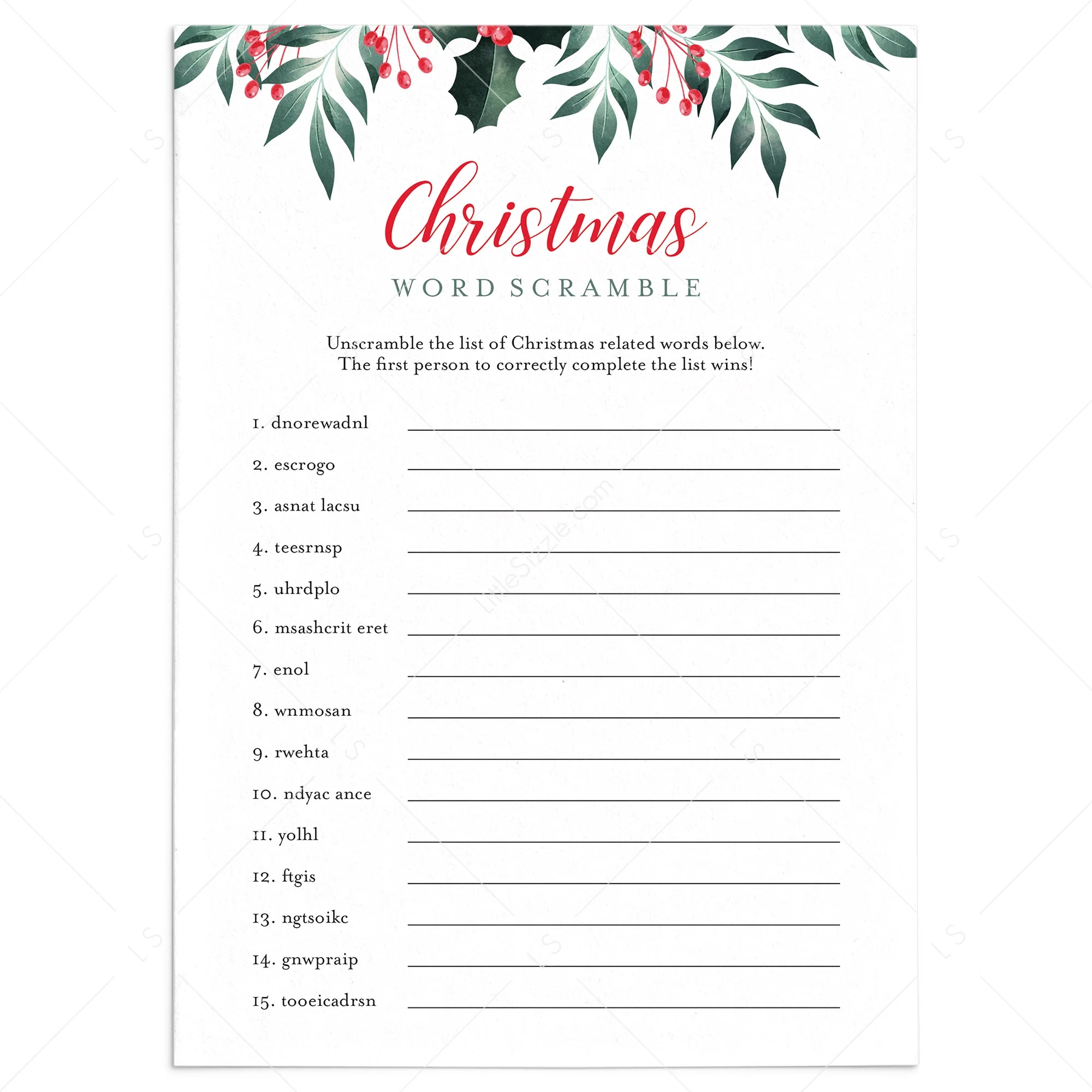Printable Christmas Word Puzzle With Answers