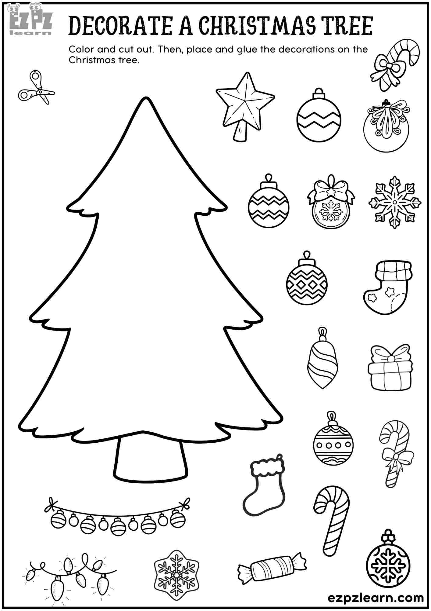 Printable Cut And Paste Decorate A Christmas Tree Fun Diy Holiday Craft For Kids Crafts