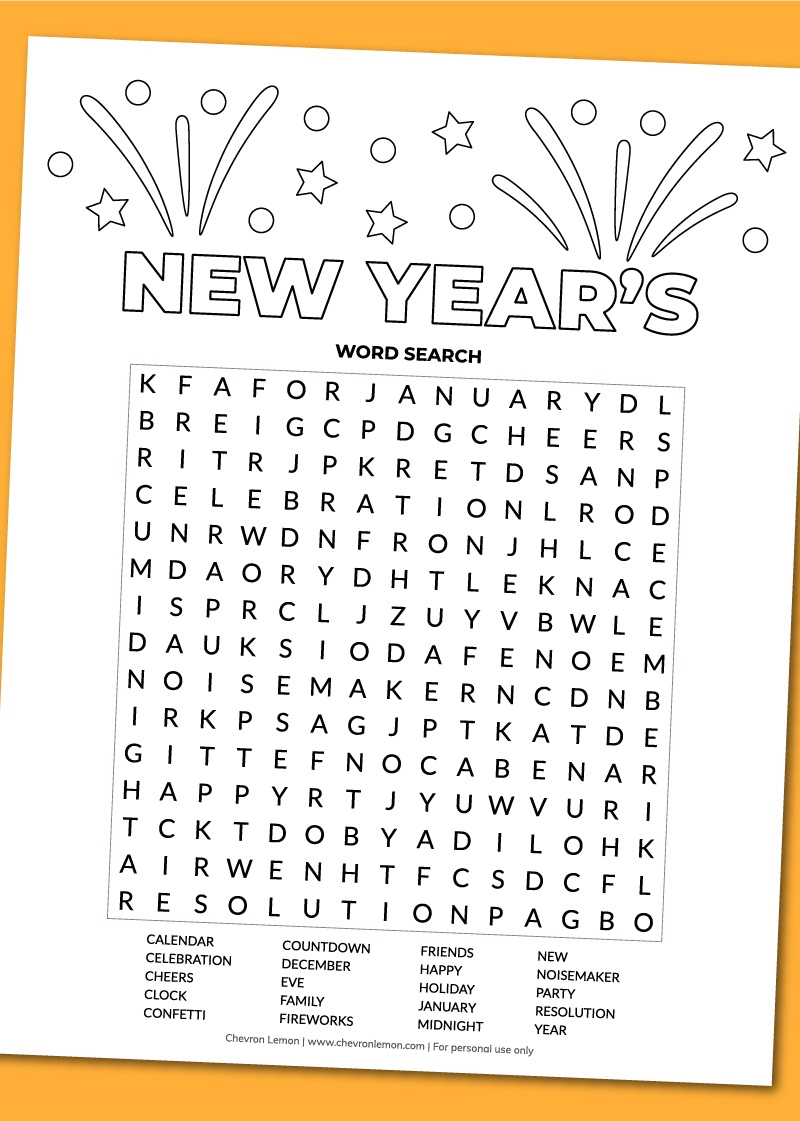 Printable New Years Word Search
