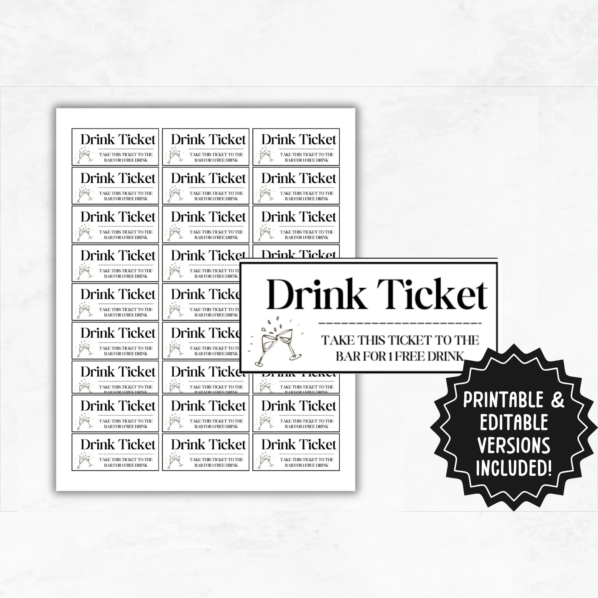 Printable Party Drink Tickets Editable