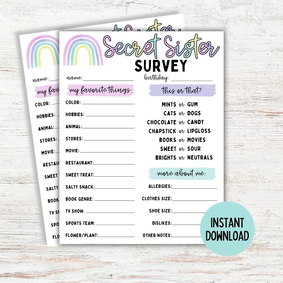 Printable Secret Sister Survey Secret