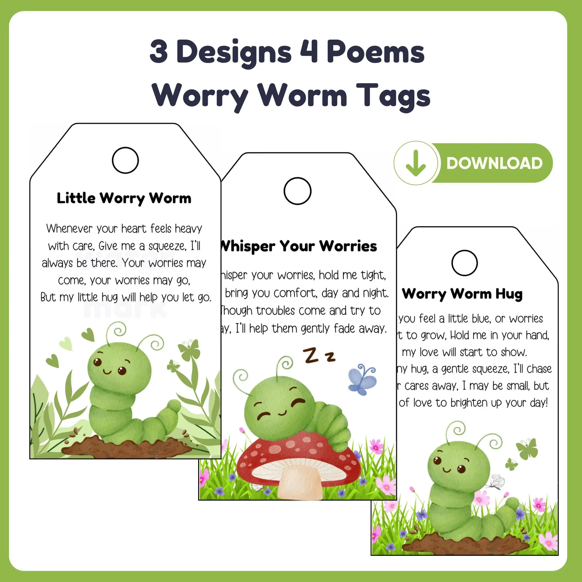 Printable Tag Worry Worm Crochet Poem