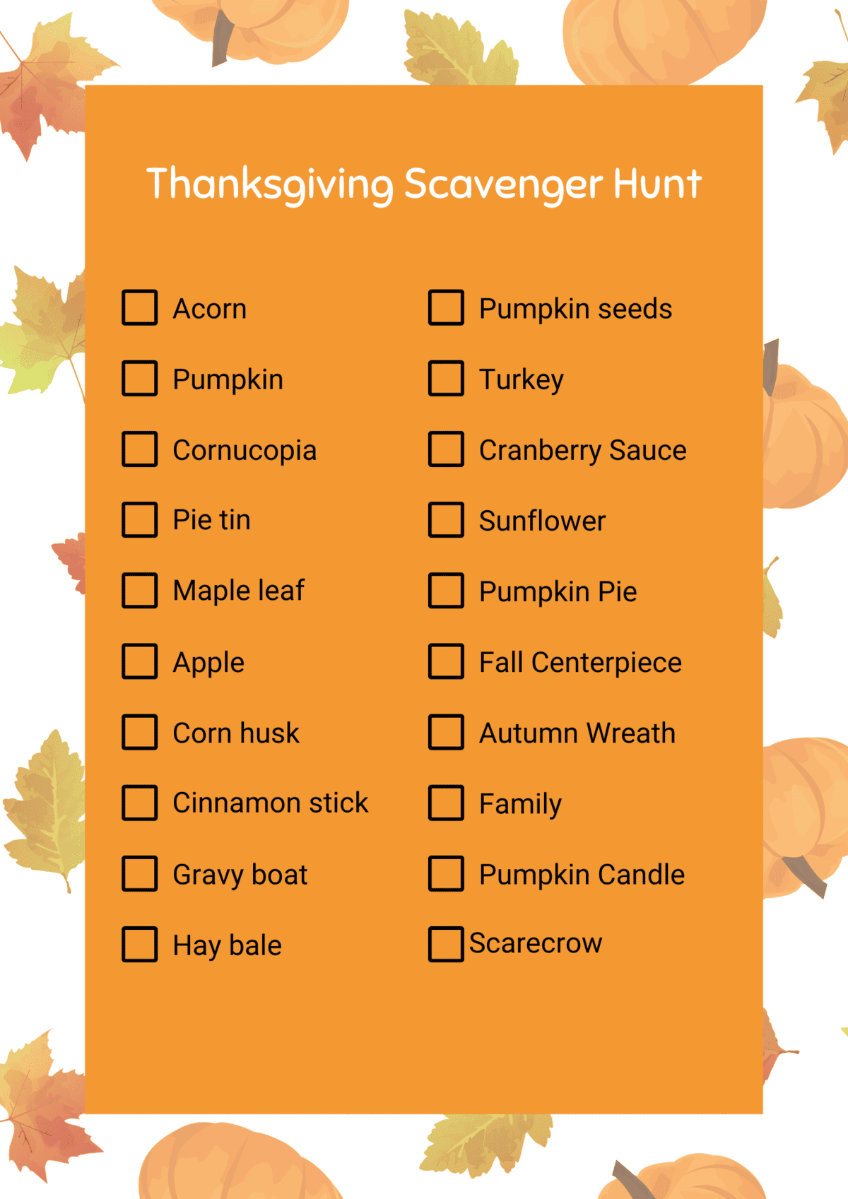 Printable Thanksgiving Scavenger Hunt