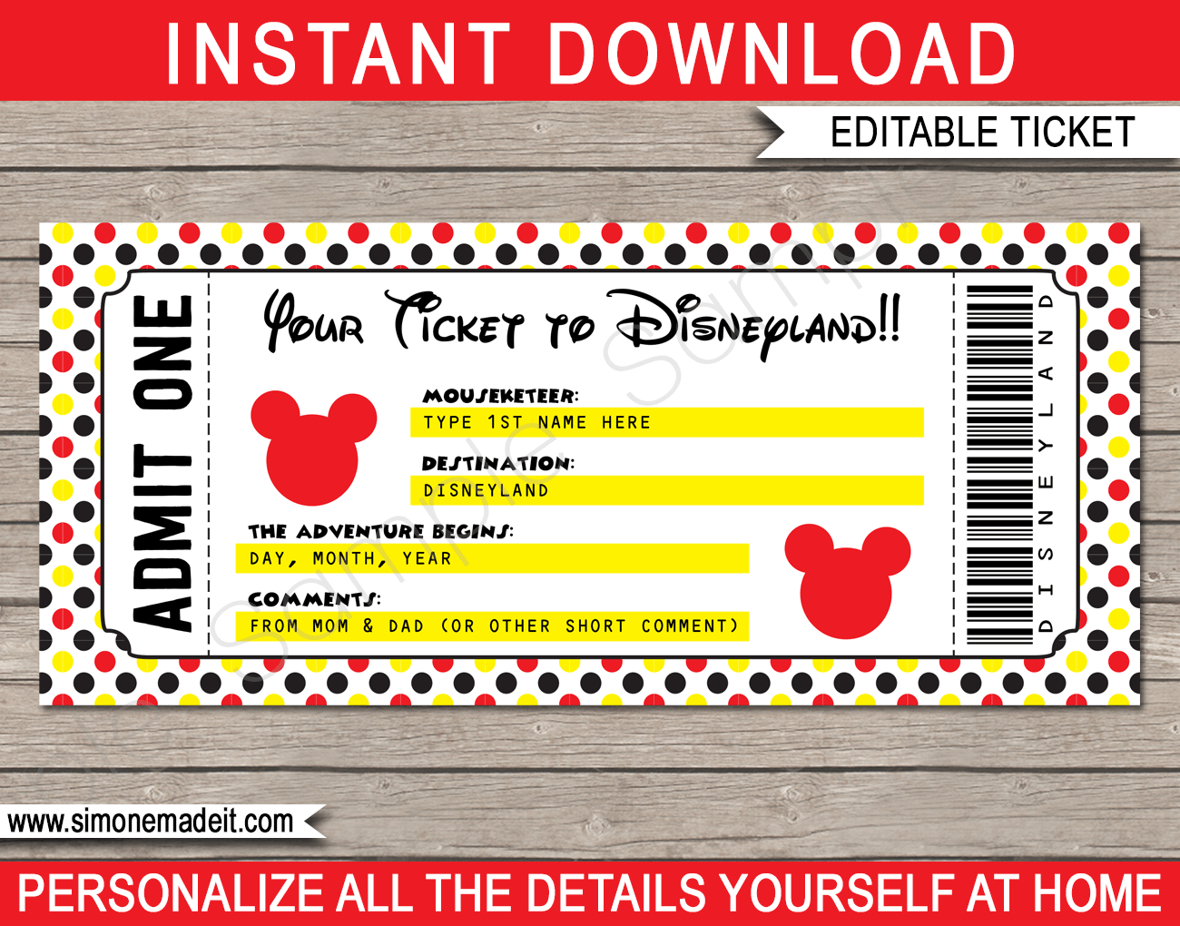 Printable Ticket To Disneyland Template