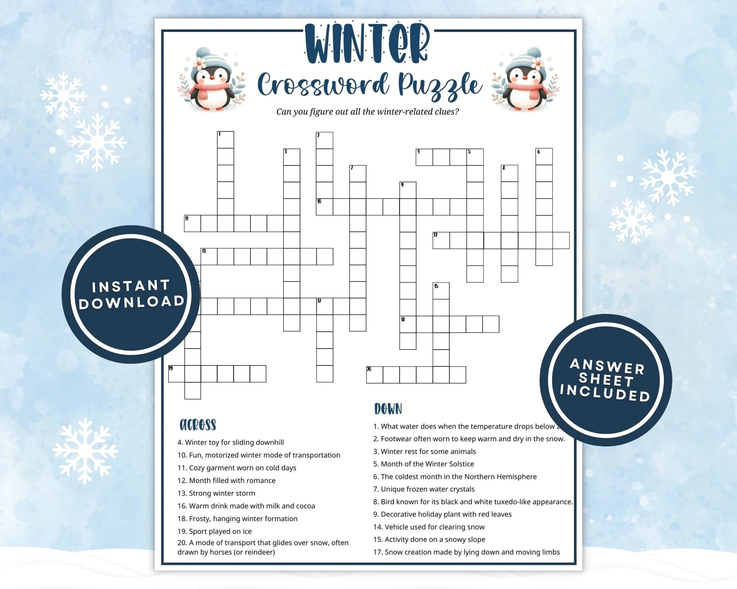 Printable Winter Crossword Puzzle For