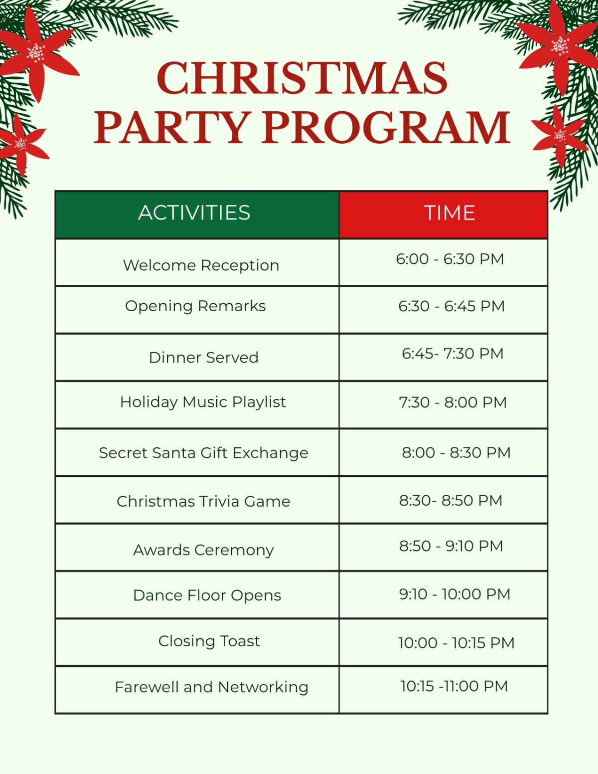 christmas party program flow template