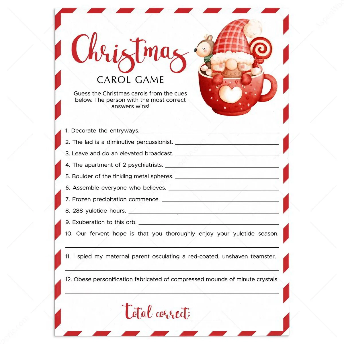 Red And White Christmas Song Quiz Instant Download Red And White Christmas Song Quiz Instant Download