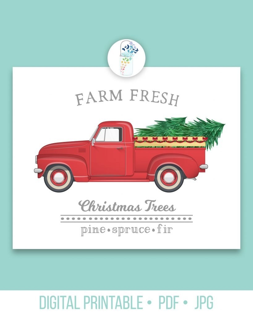 Red Truck Farm Fresh Christmas Trees Printable Art Red Truck Farm Fresh Christmas Trees Printable Art