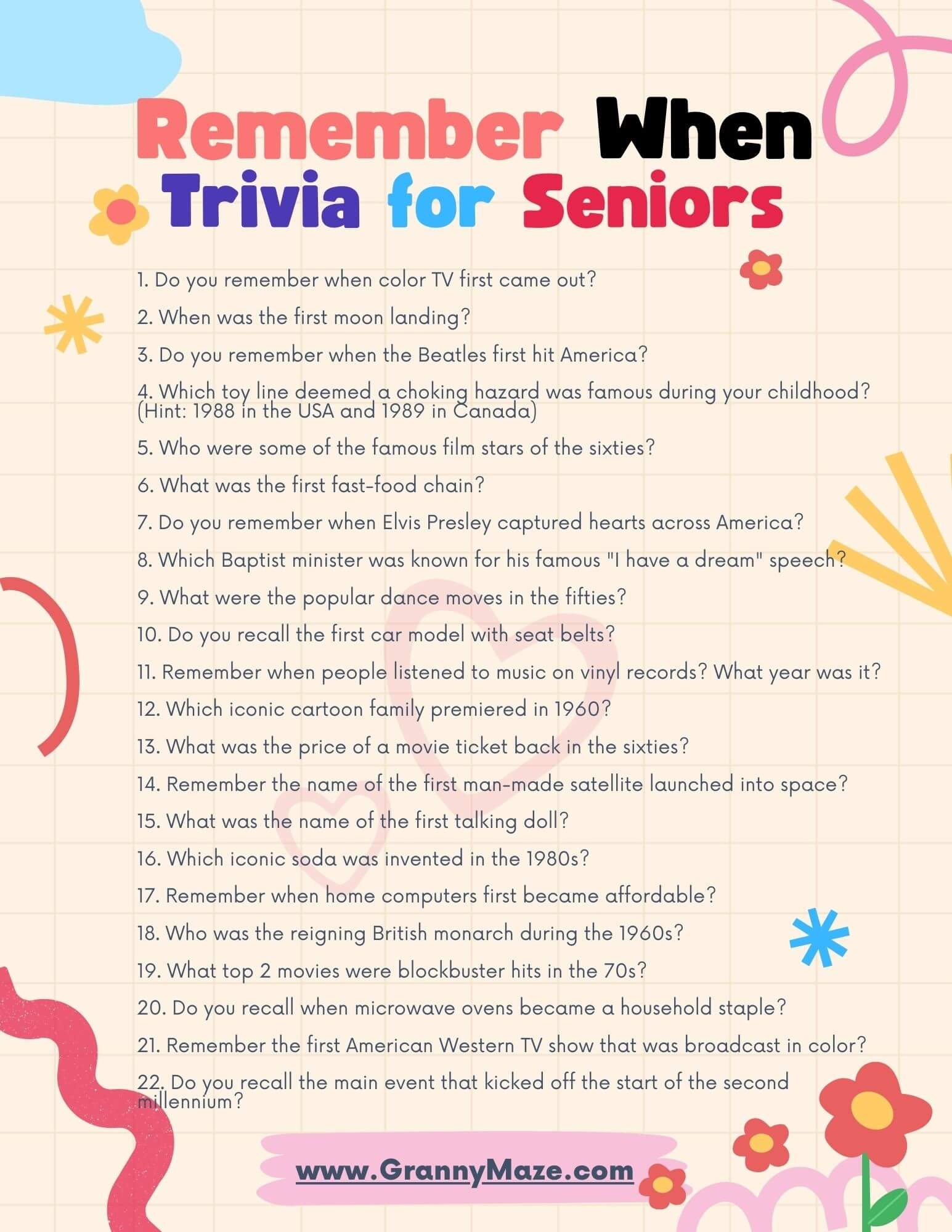 Remember When Trivia For Seniors Remember When Trivia For Seniors