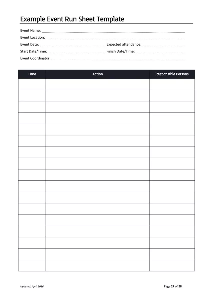 Running Sheet Template