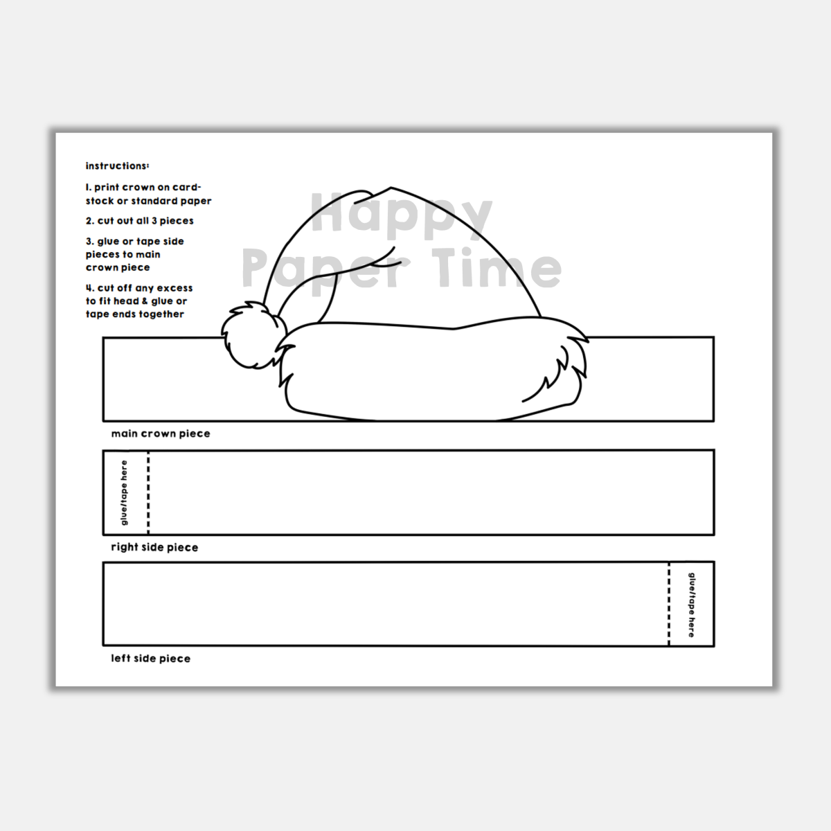 Santa Claus Paper Hat Printable Coloring Craft Winter Christmas Activity
