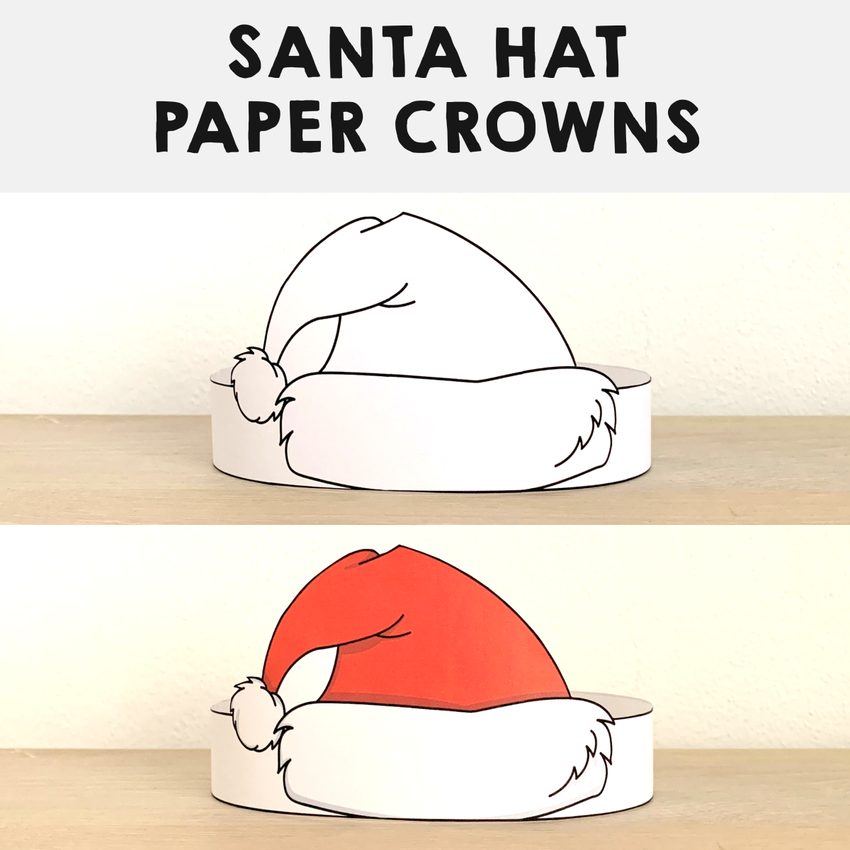 Santa Claus Paper Hats Printable Coloring Craft Winter Christmas Activity