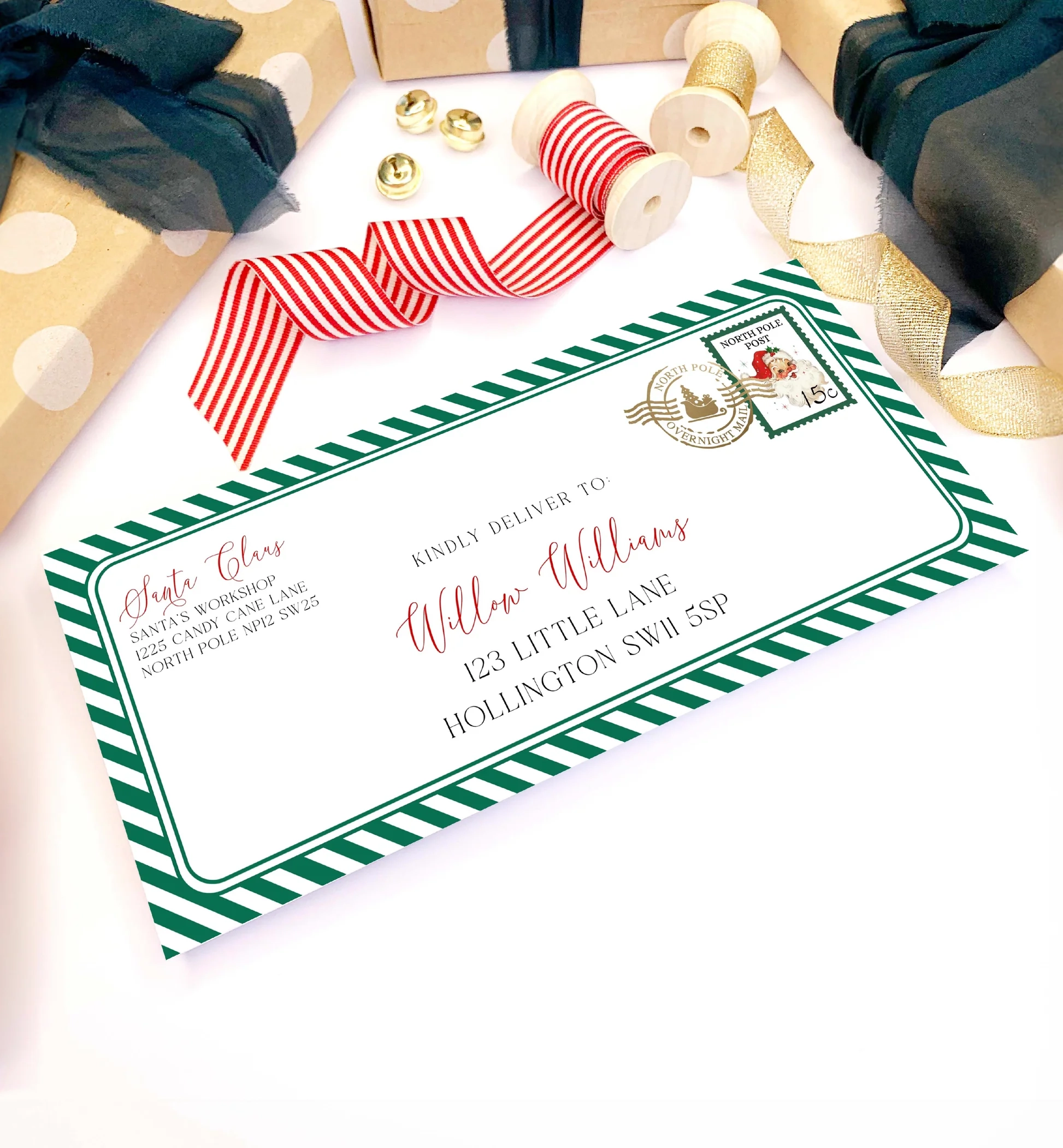 Santas Workshop Green Printable Christmas Envelope Template