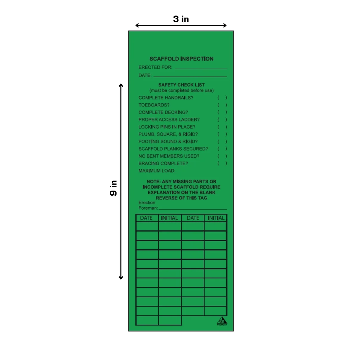 Scaffold Inspection Tags 25 Pack