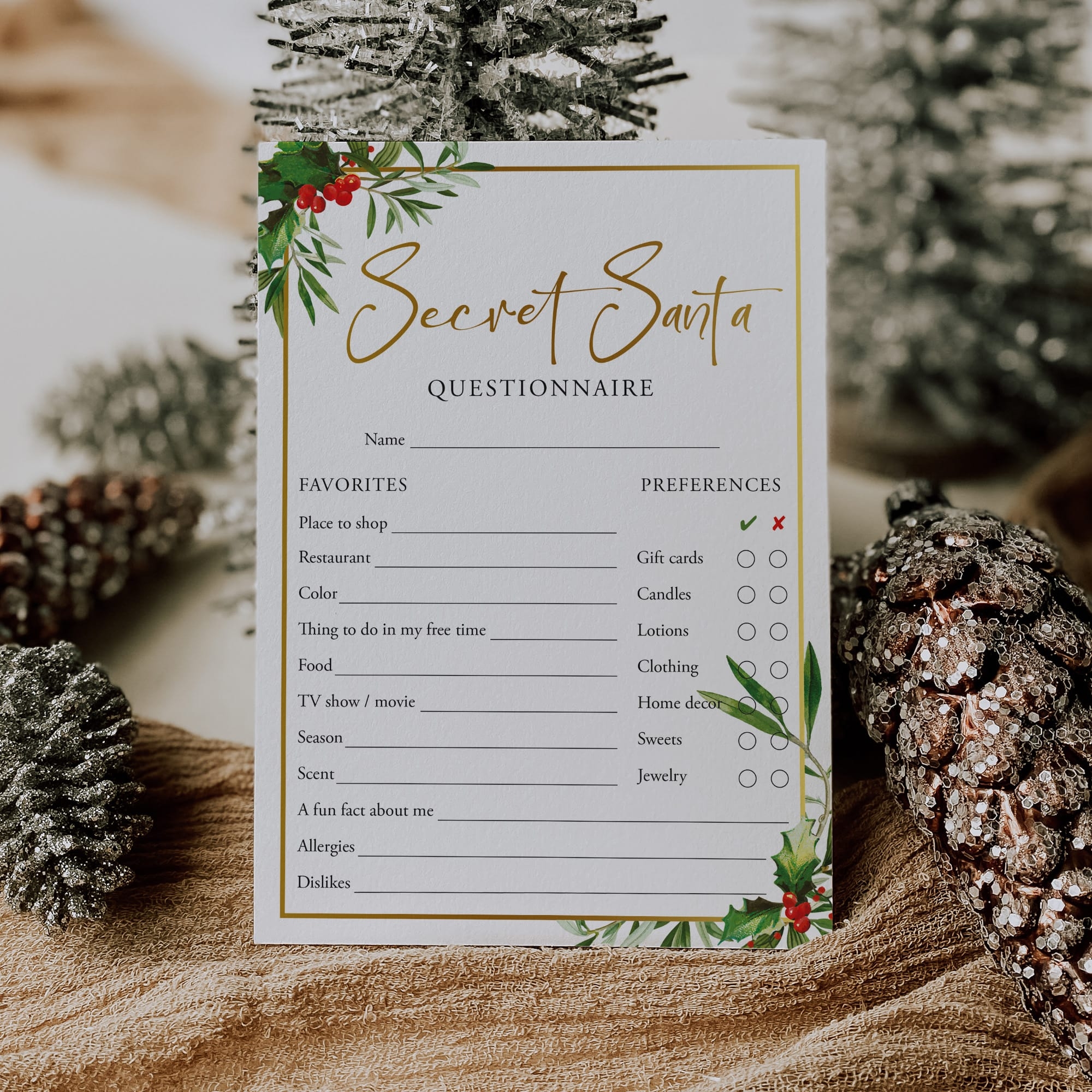 Secret Santa Questions Form For Adults Printable