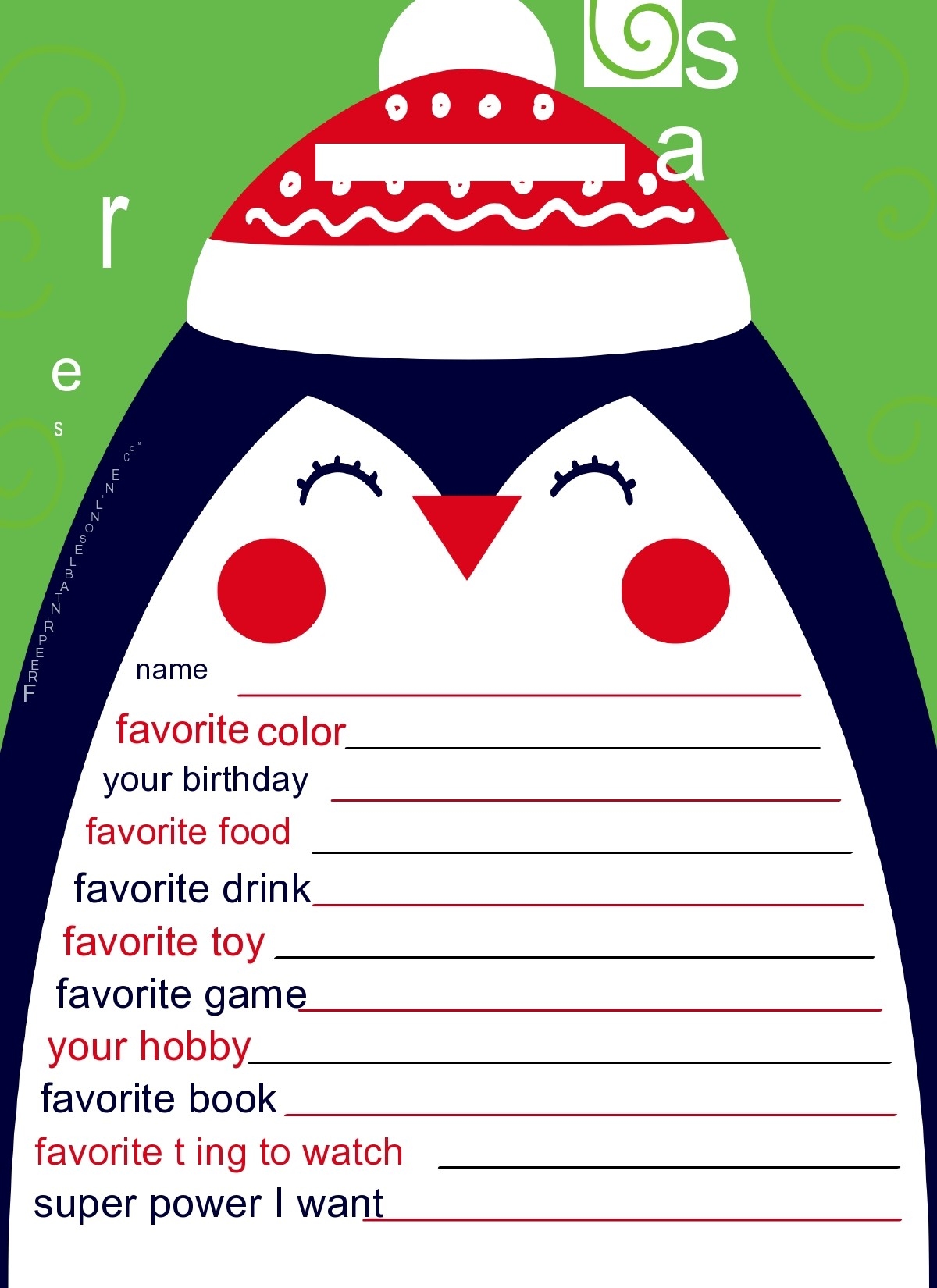 free printable secret pal form