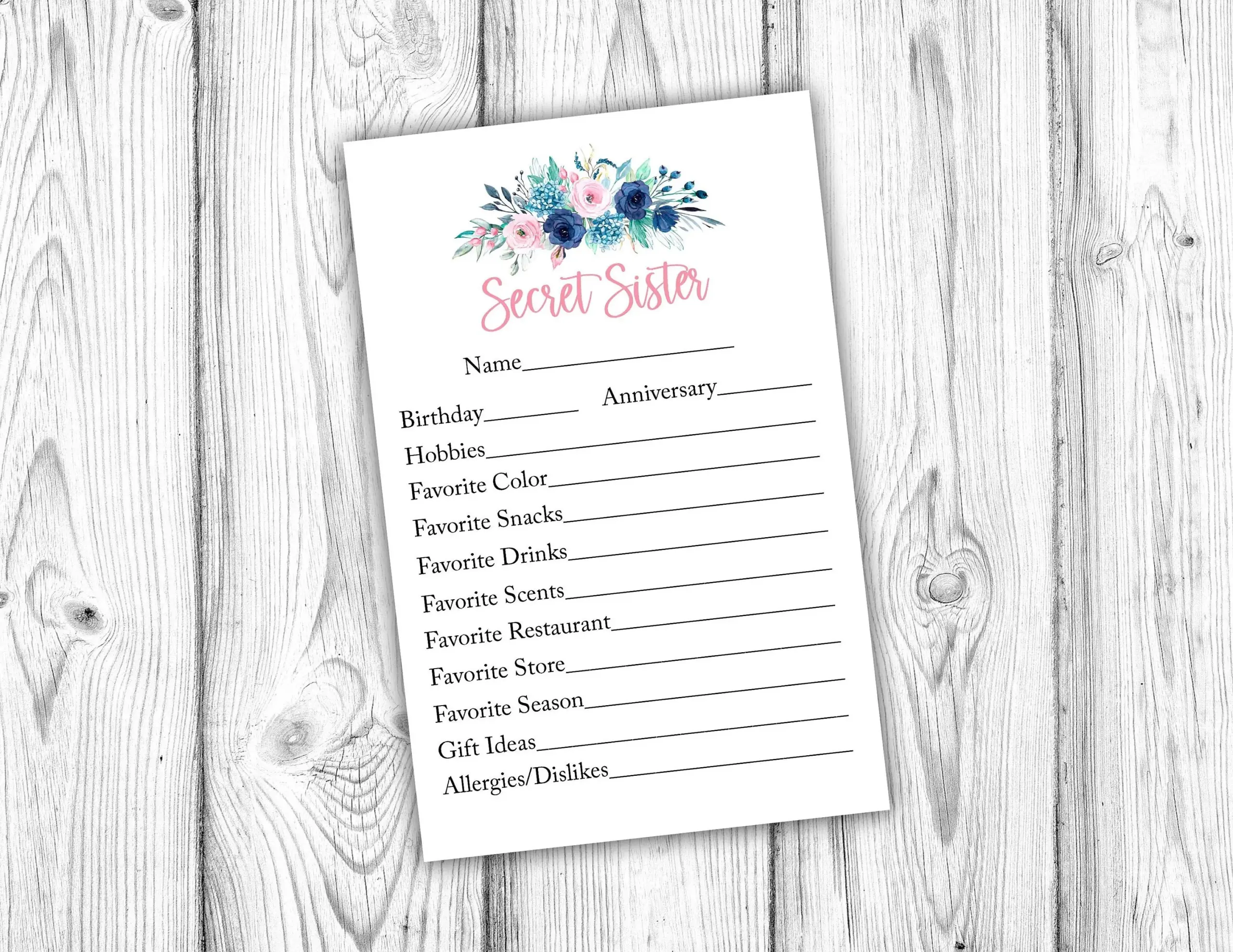 Secret Sister Questionnaire Printable