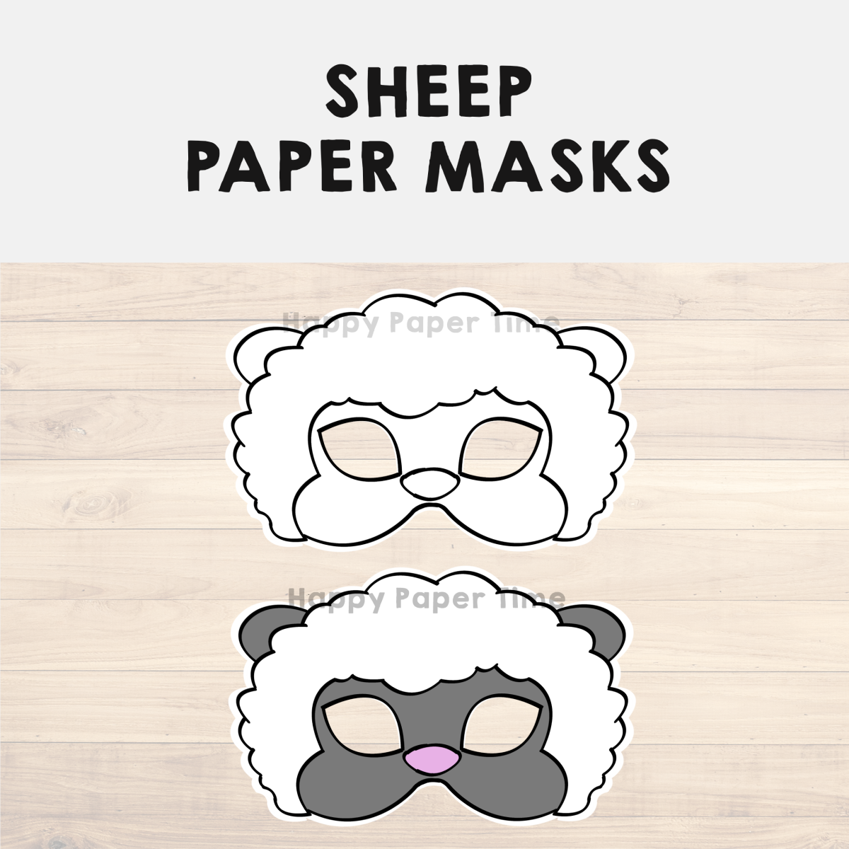 Sheep Paper Mask Printable Farm Animal Coloring Craft Activity Costume 2