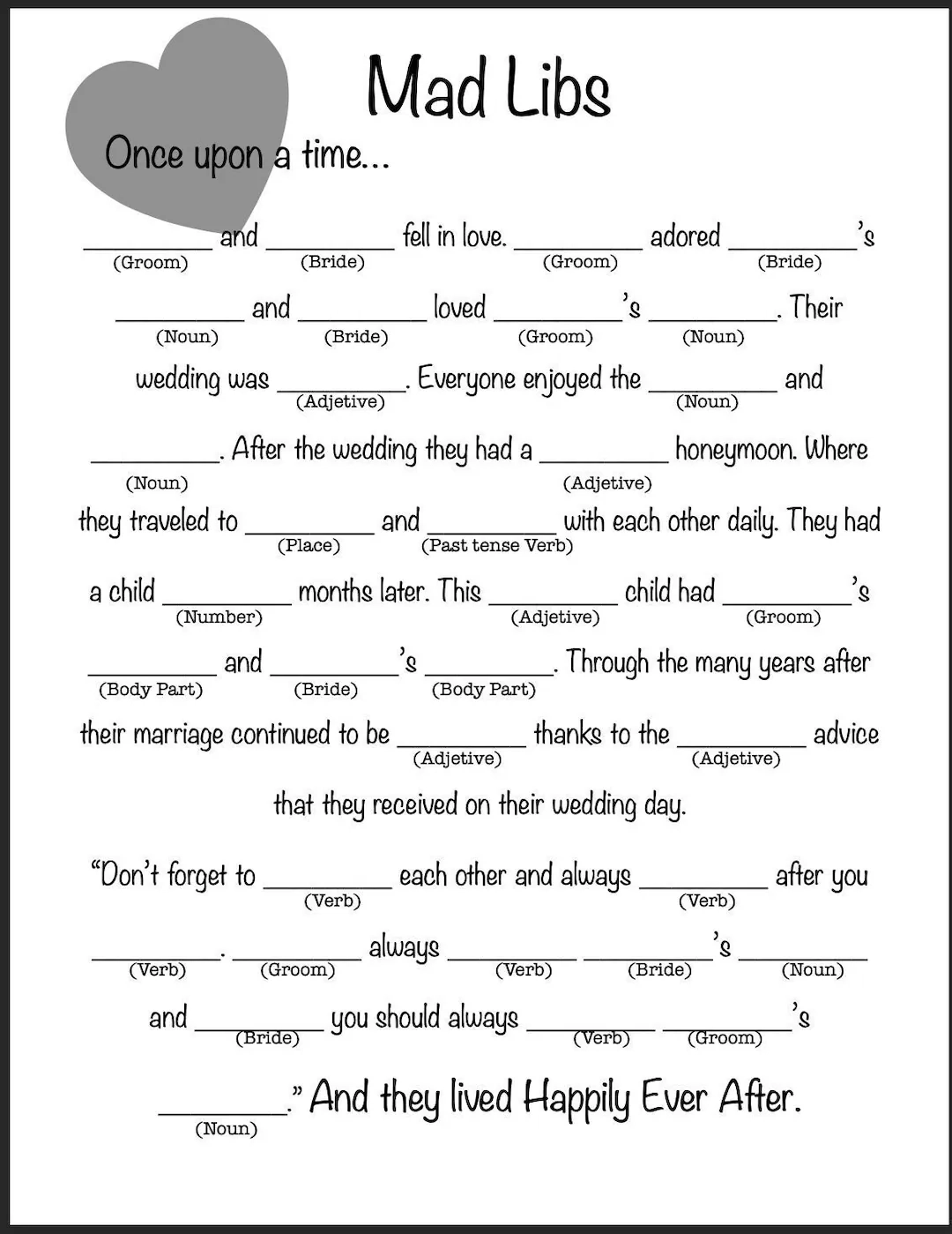 Shower Game Mad Libs Digital Shower Game Mad Libs Digital