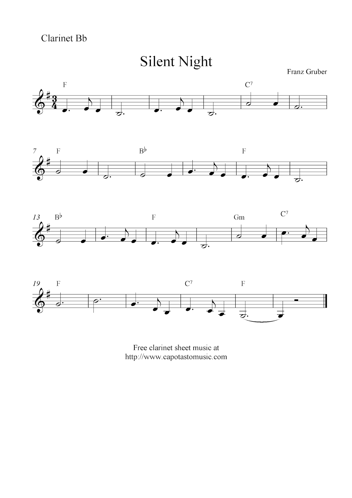 Silent Night Free Christmas Clarinet