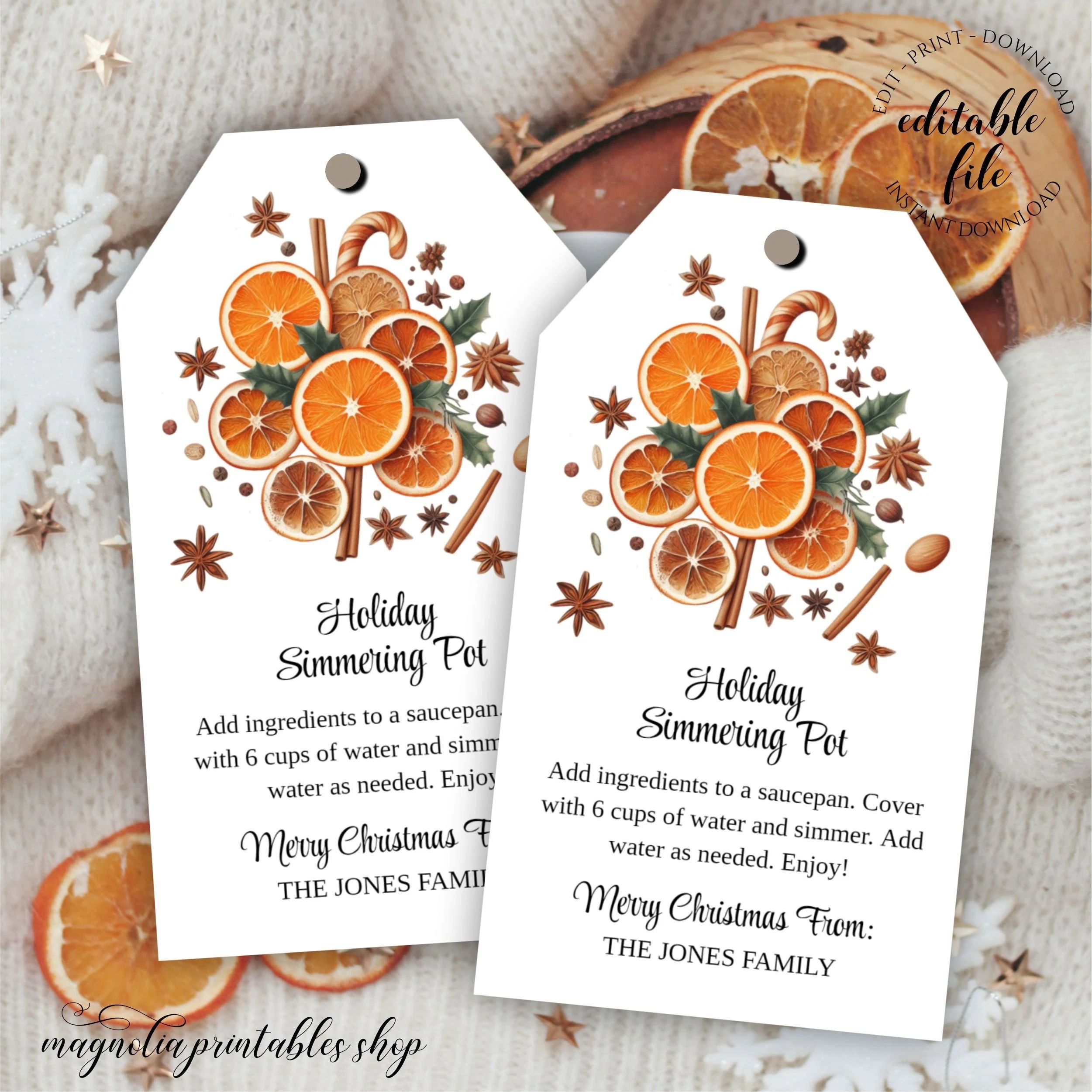 Simmer Pot Gift Tag Template Editable