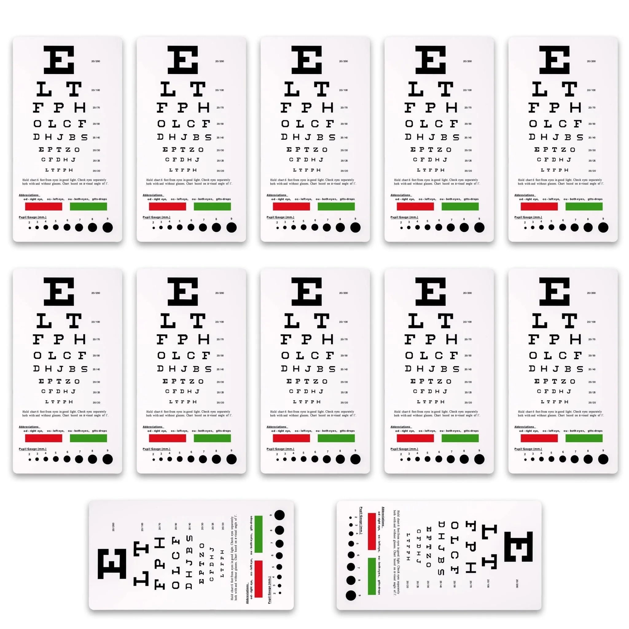 Snellen Pocket Eye Chart Color Bars Pupil Gauge
