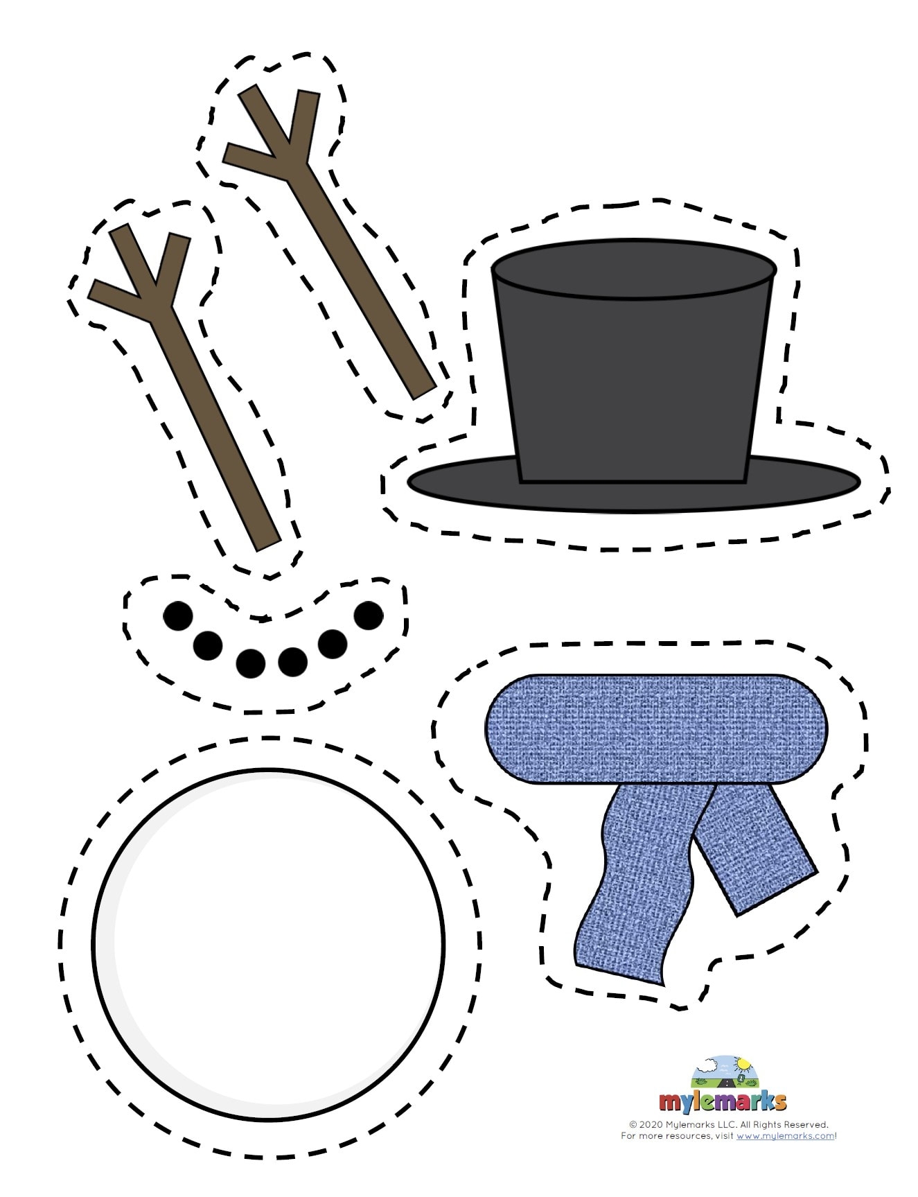 printable snowman body parts