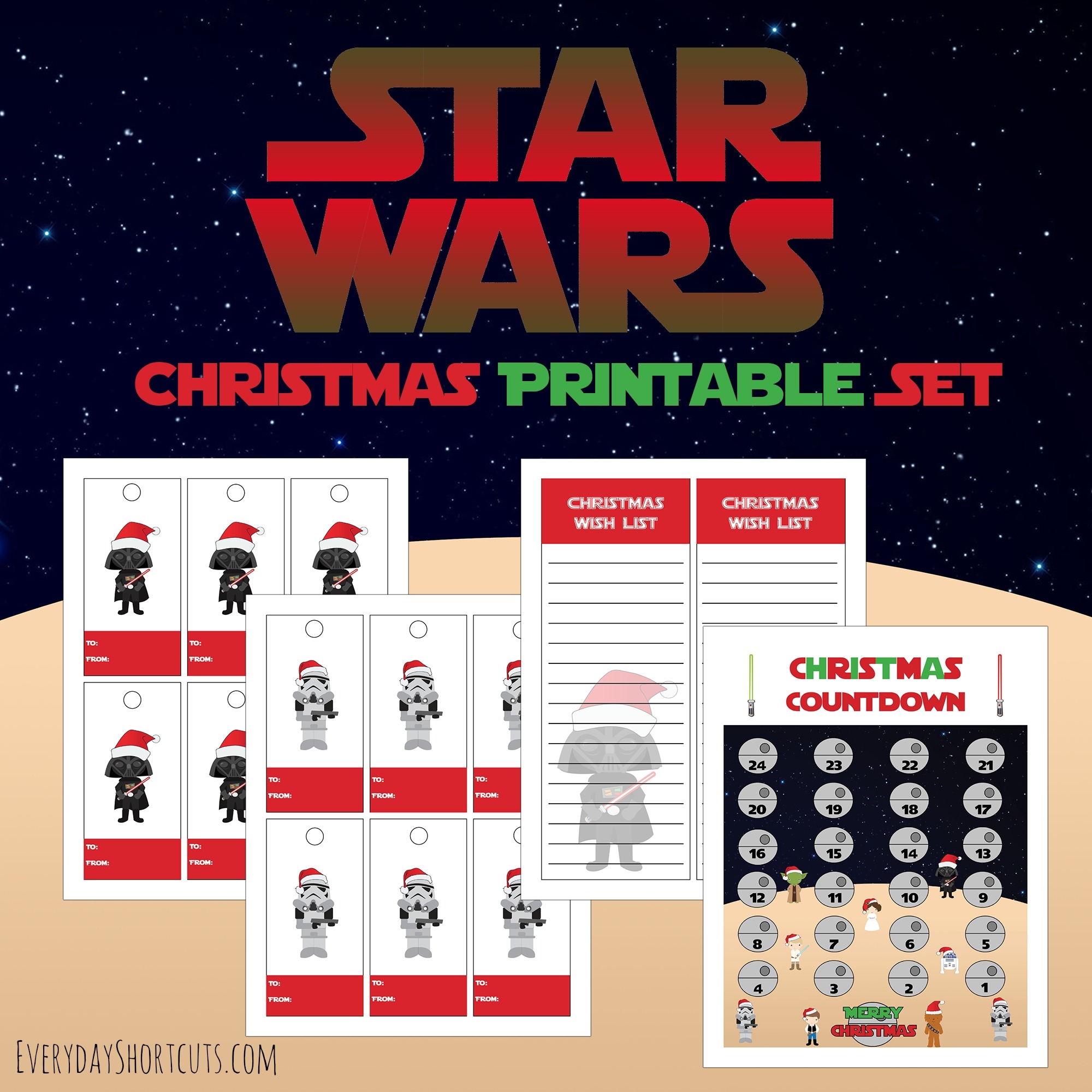 Star Wars Themed Christmas Printable Set Wish List Gift Tags Christmas Countdown Star Wars Themed Christmas Printable Set Wish List Gift Tags Christmas Countdown