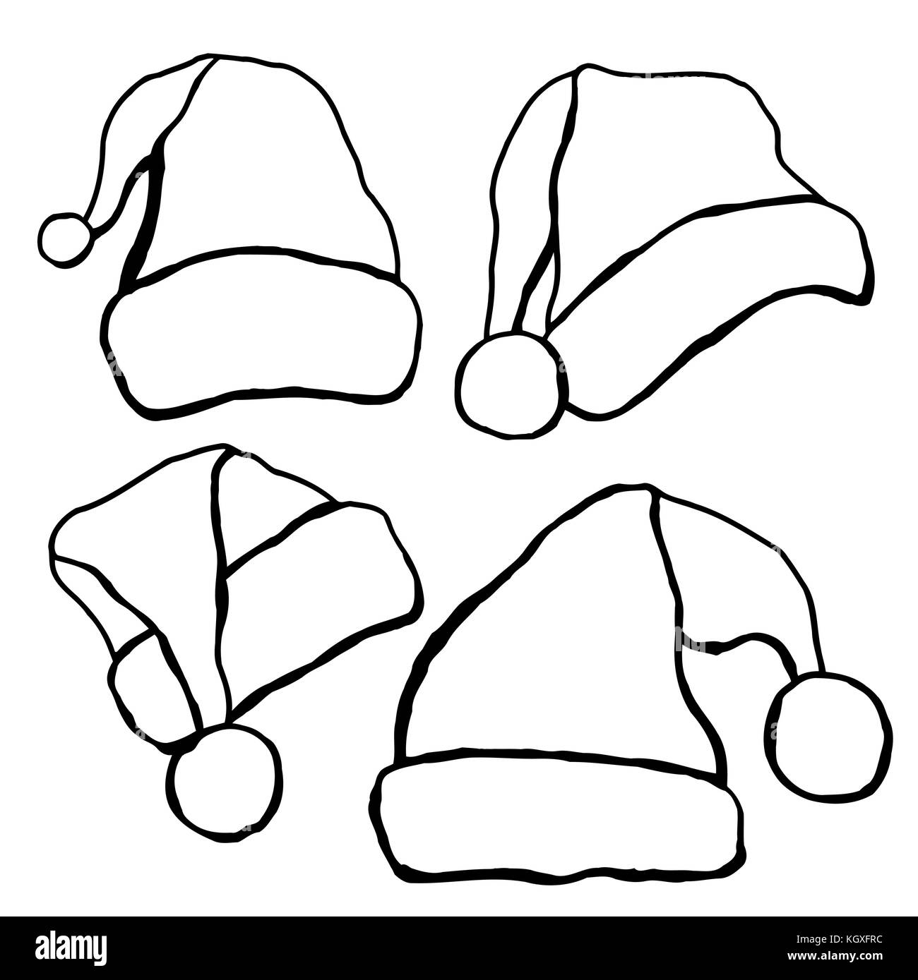 Stock Image Set Of Monochrome Doodle Hats Santa Claus Template Christmas Hat For 165310976