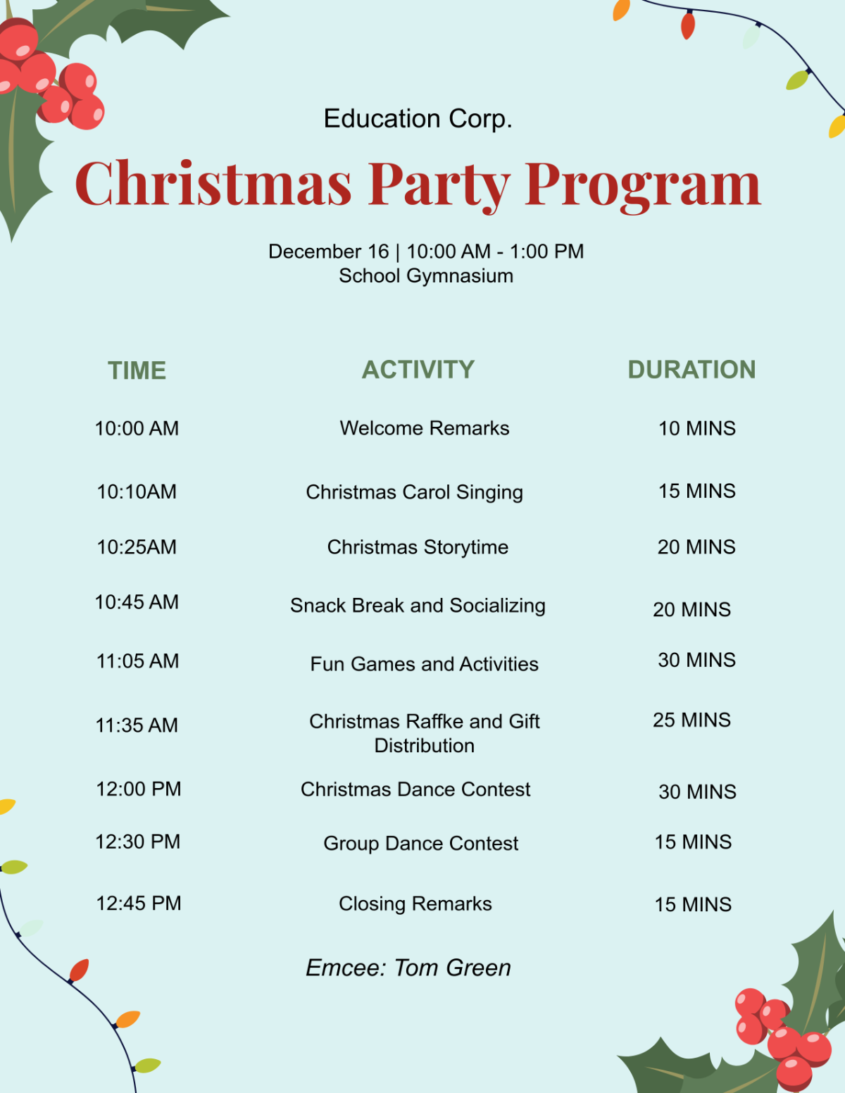 Student Christmas Party Program